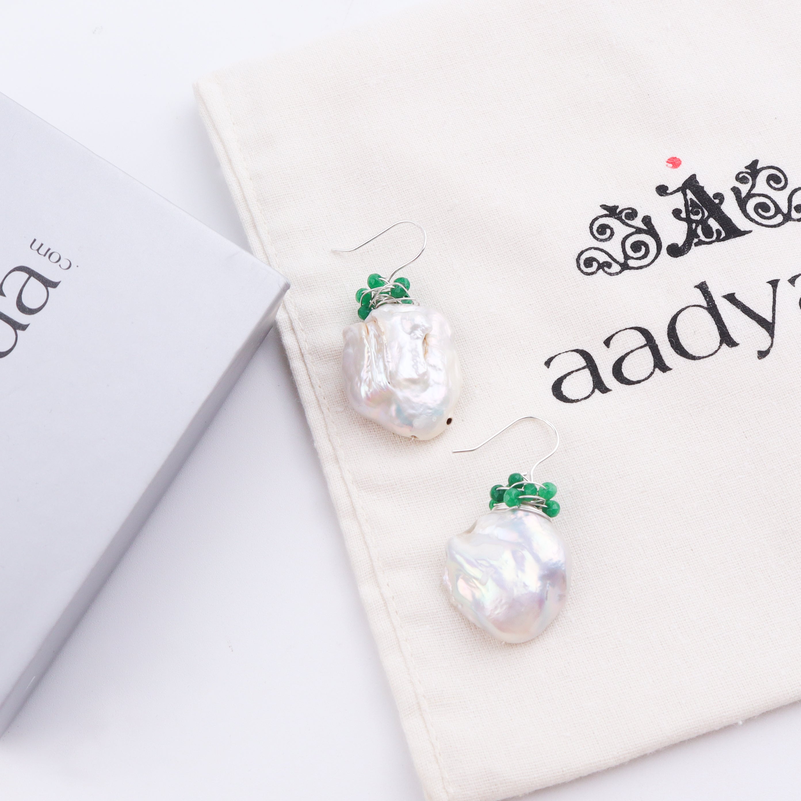 Baroque Pearl & Green Agate Silver Earrings (Project Handmade)