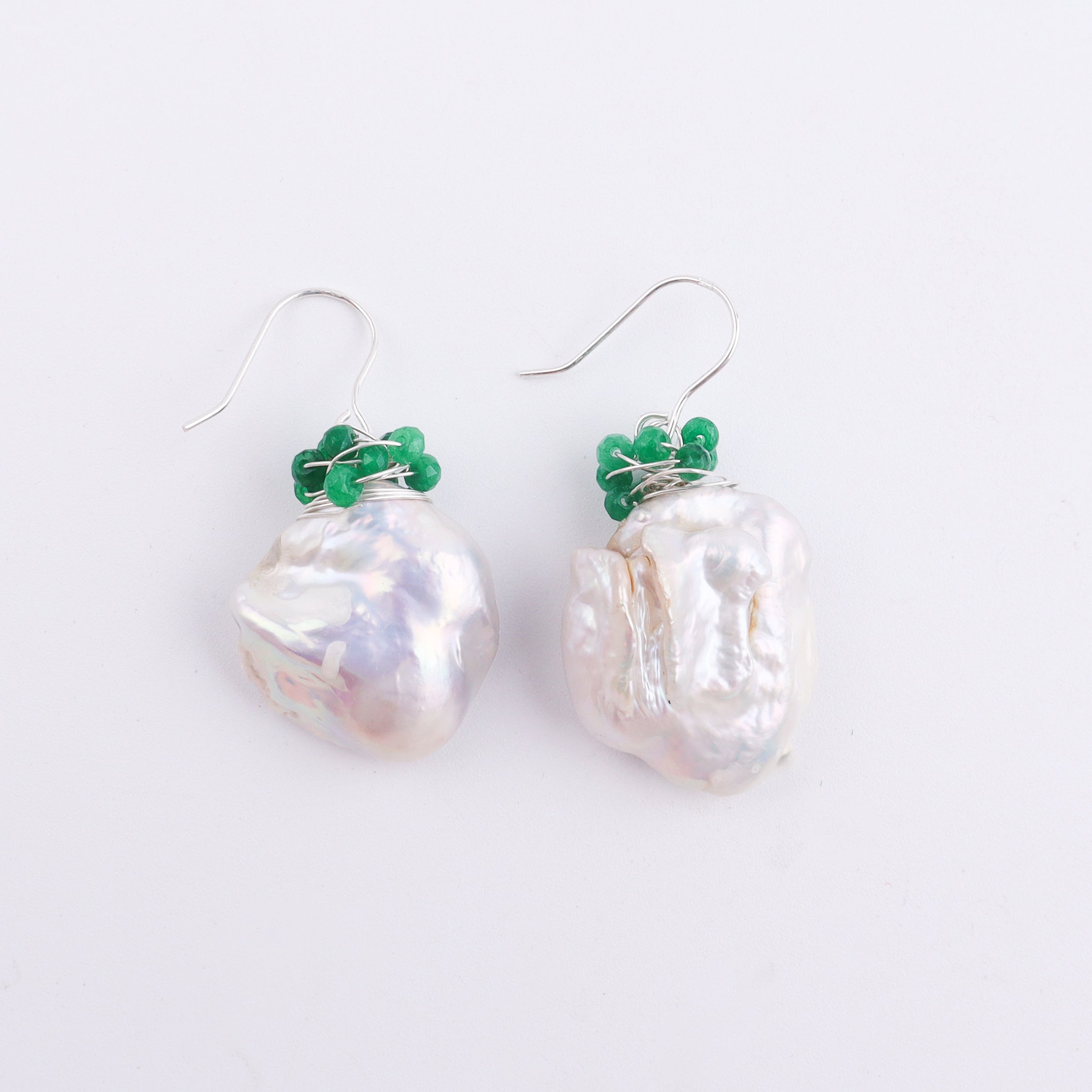 Baroque Pearl & Green Agate Silver Earrings (Project Handmade)