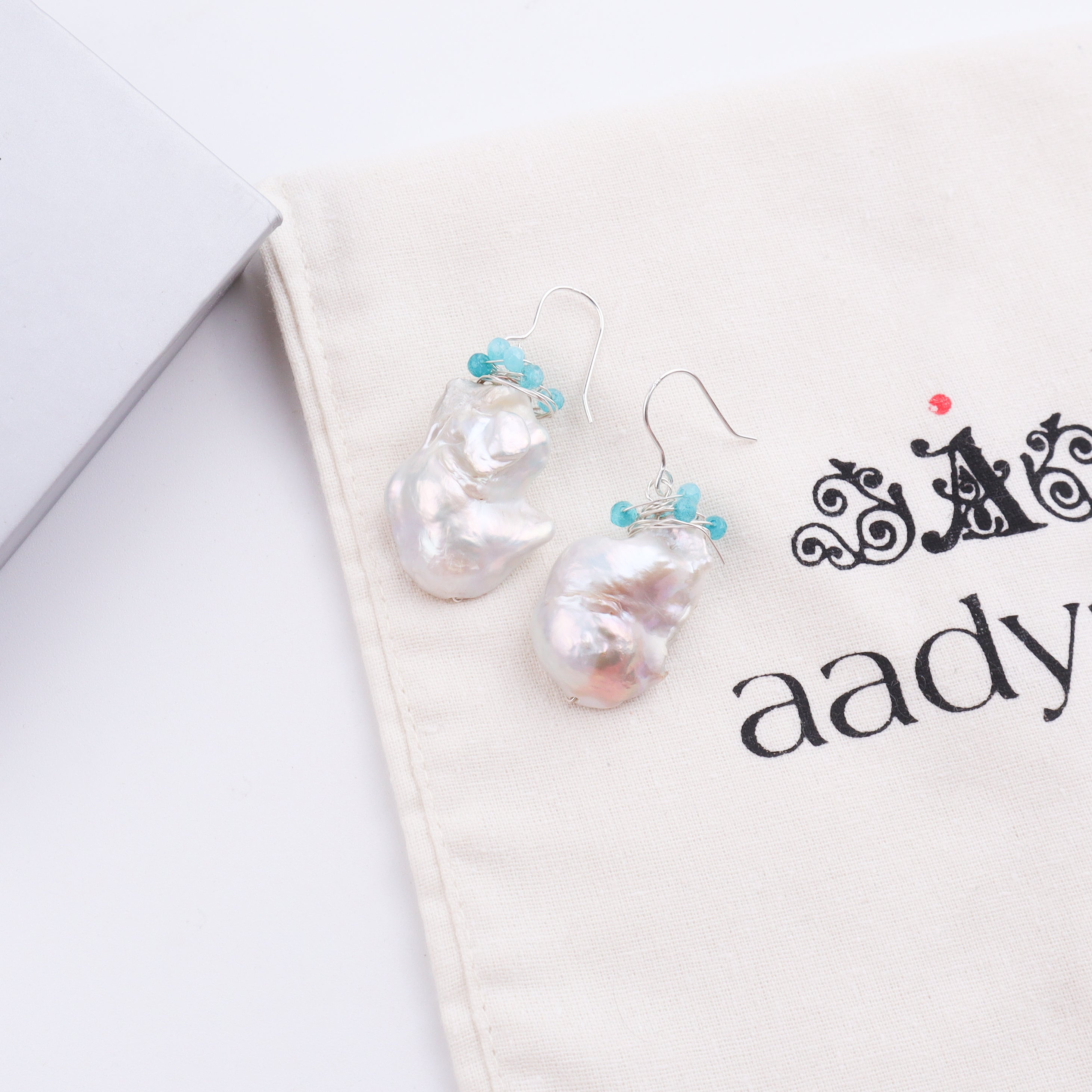 Baroque Pearl & Lace Blue Agate Silver Earrings (Project Handmade)