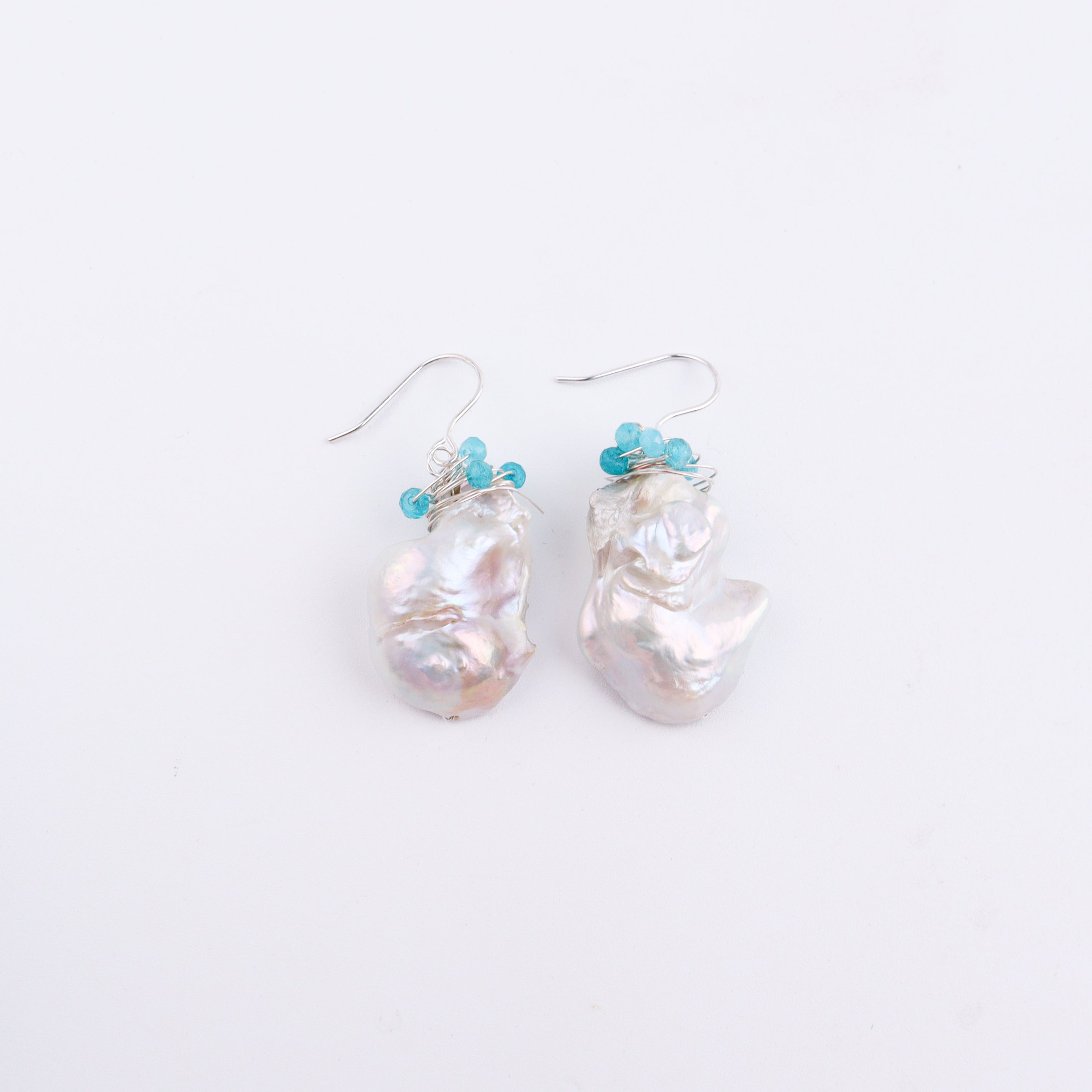 Baroque Pearl & Lace Blue Agate Silver Earrings (Project Handmade)