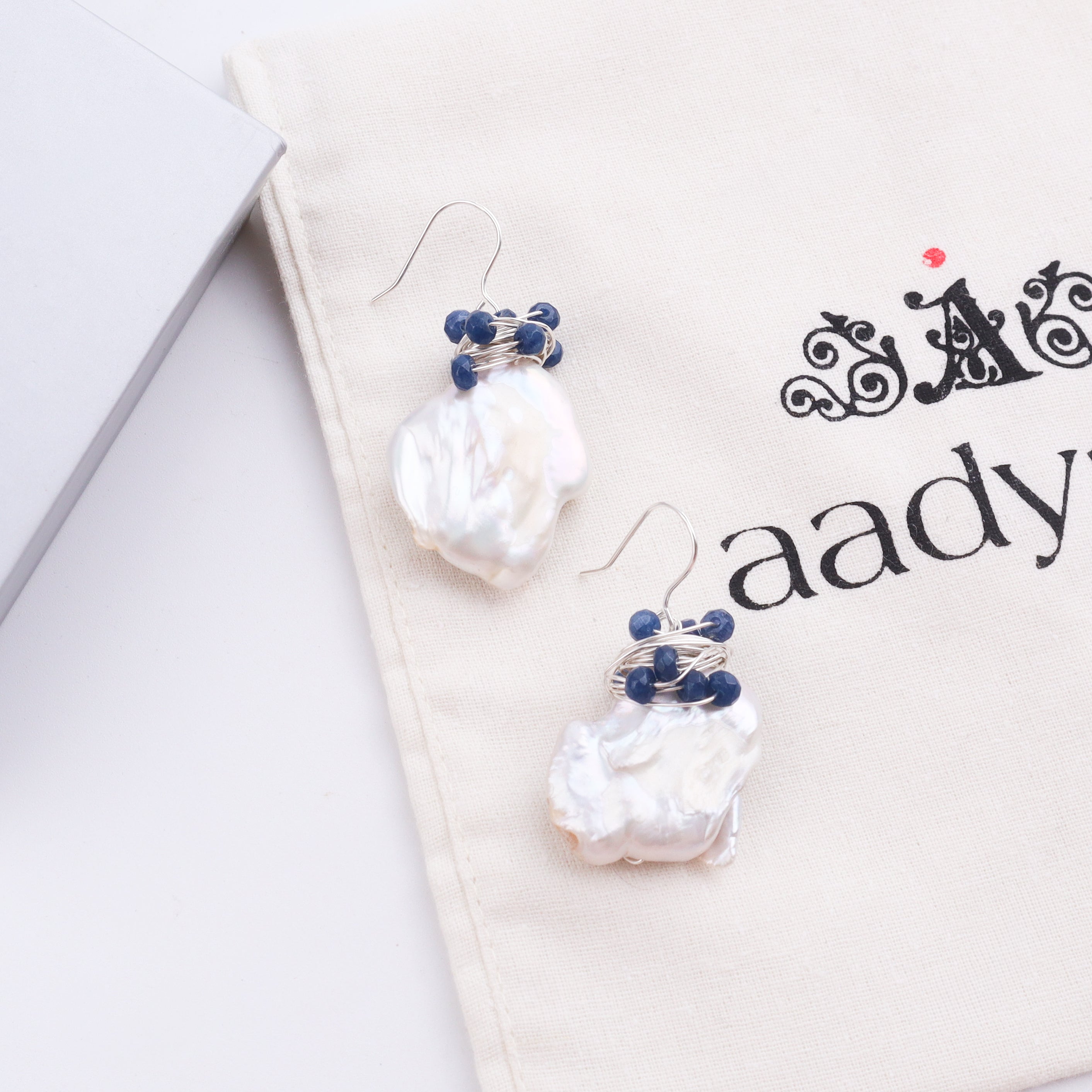 Baroque Pearl & Blue Agate Silver Earrings (Project Handmade)