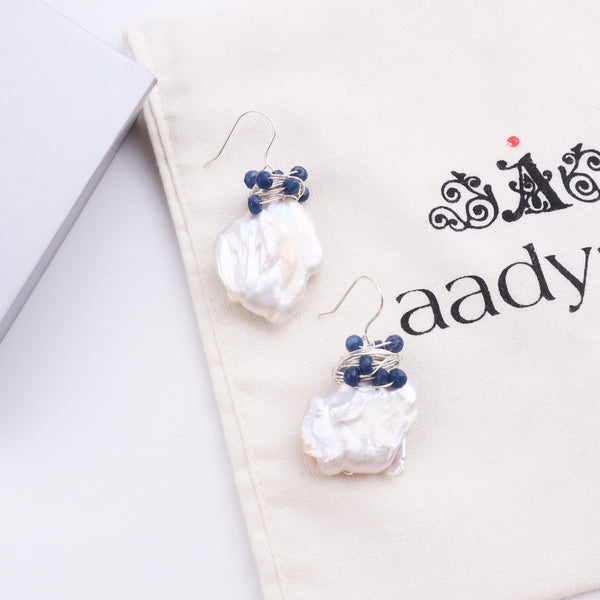 Baroque Pearl & Blue Agate Silver Earrings (Project Handmade)