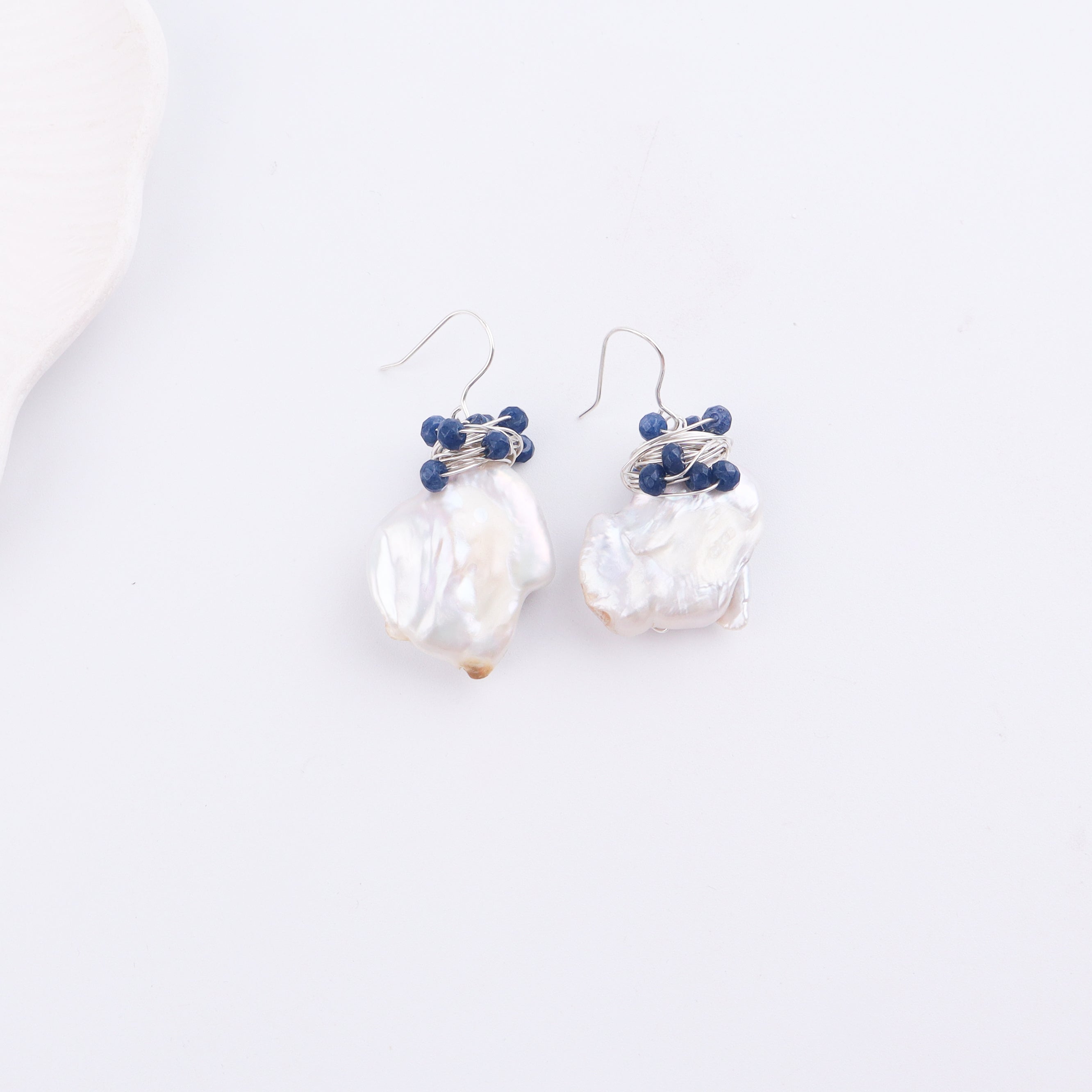 Baroque Pearl & Blue Agate Silver Earrings (Project Handmade)