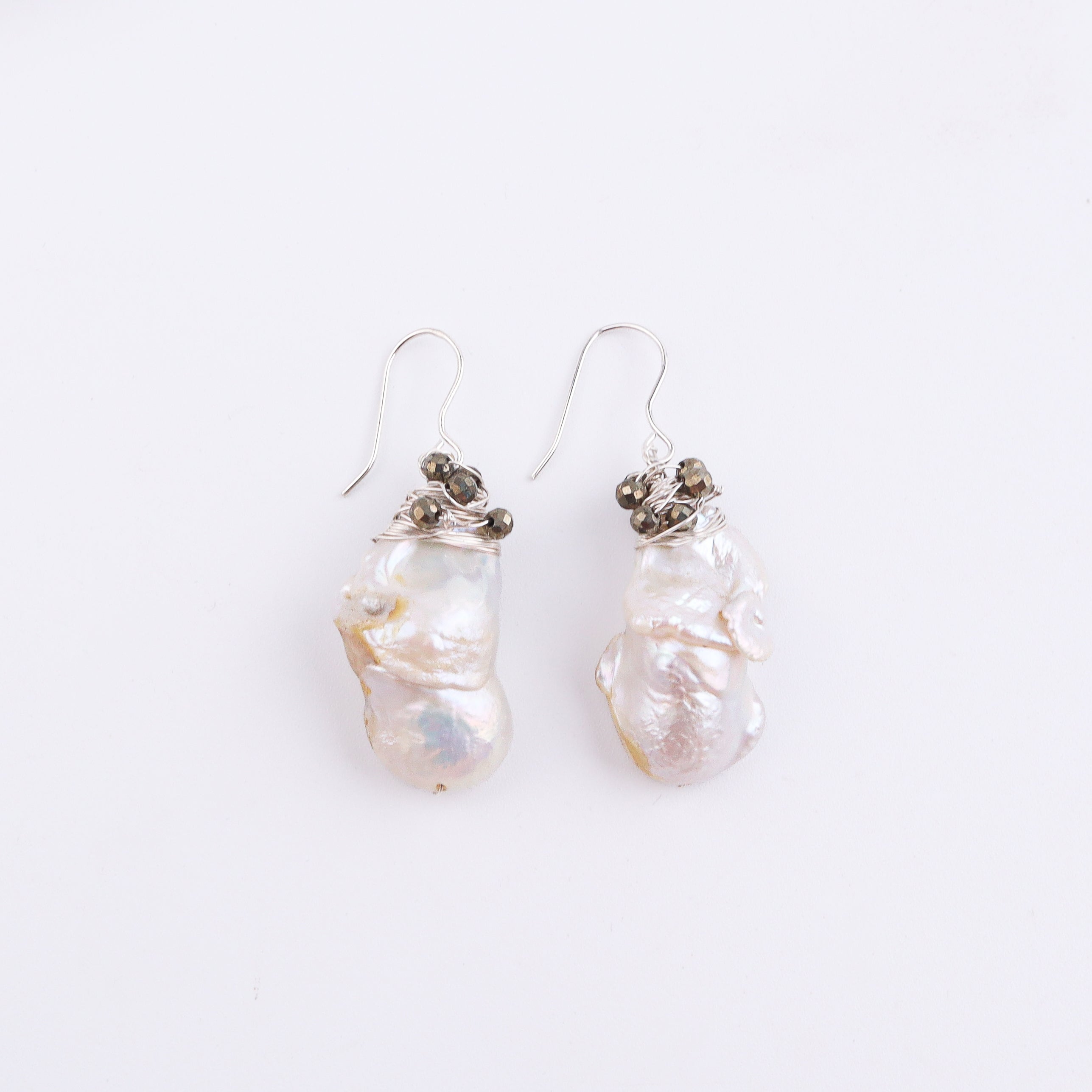 Baroque Pearl & Pyrite Silver Earrings (Project Handmade)