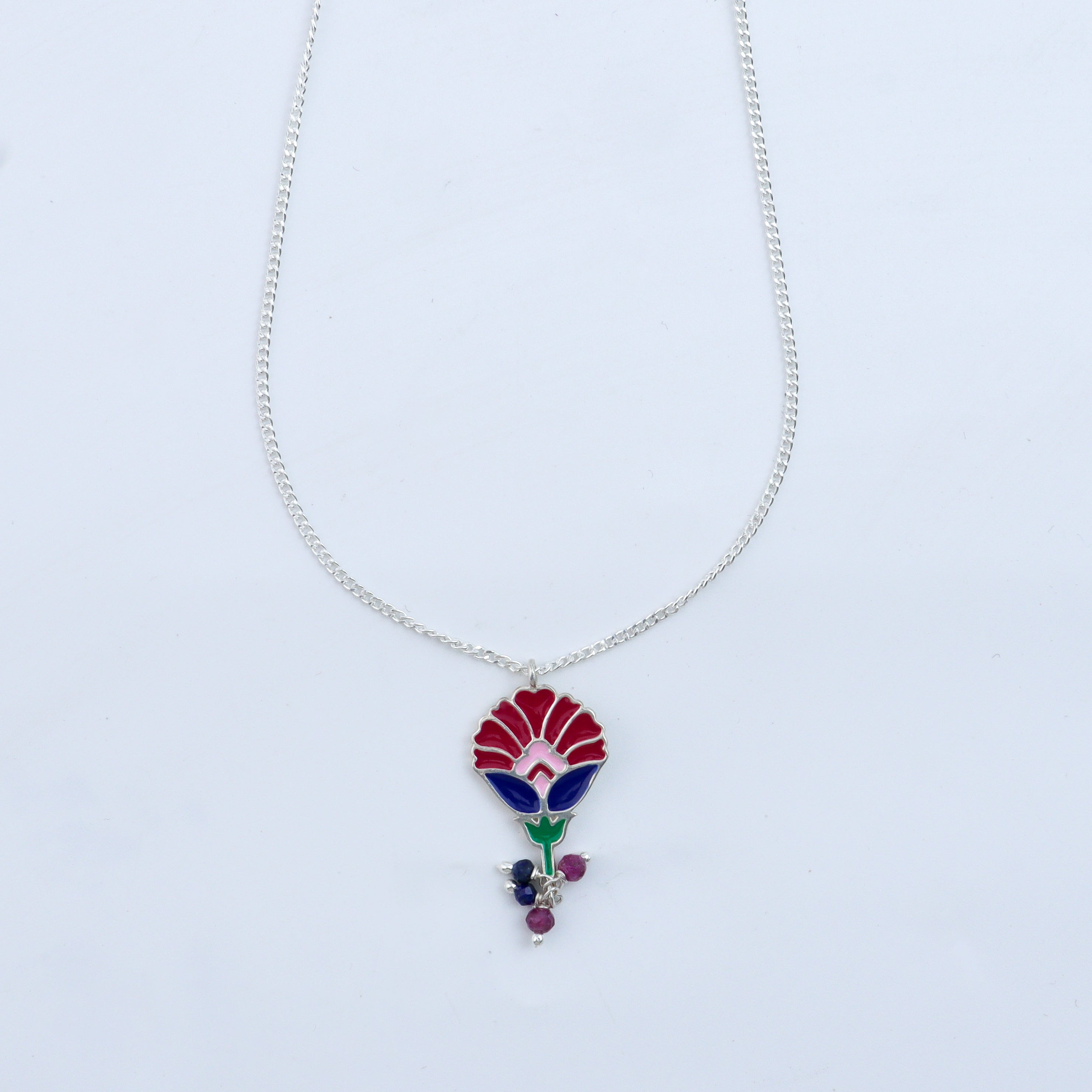 Enamel Flower Pendant Necklace