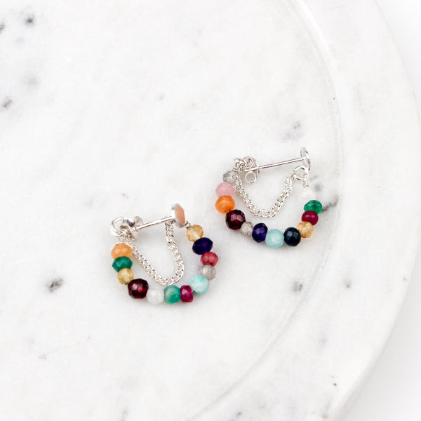 Multicolor Stone and Chain Earrings (Project Handmade)