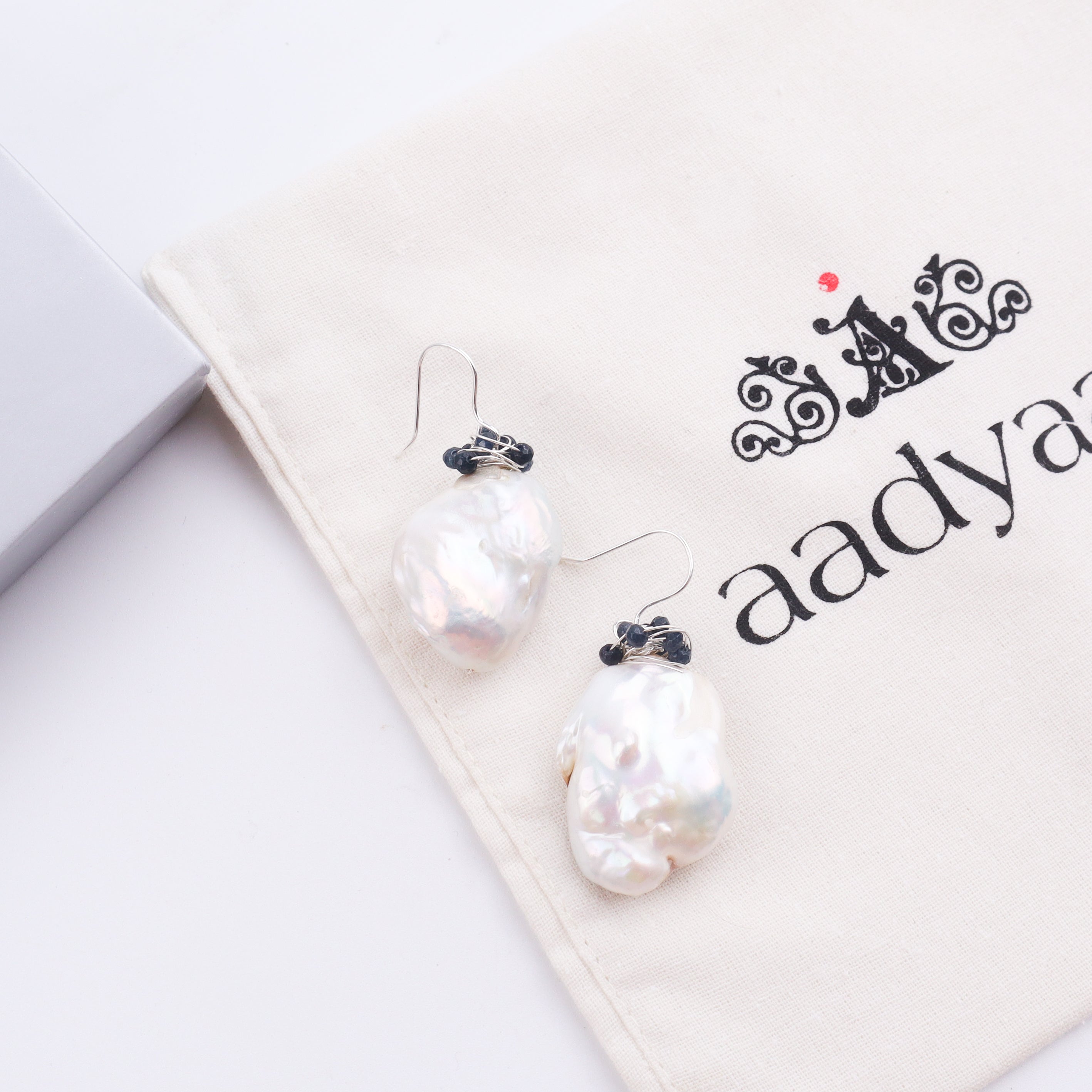 Baroque Pearl & Black Agate Silver Earrings (Project Handmade)
