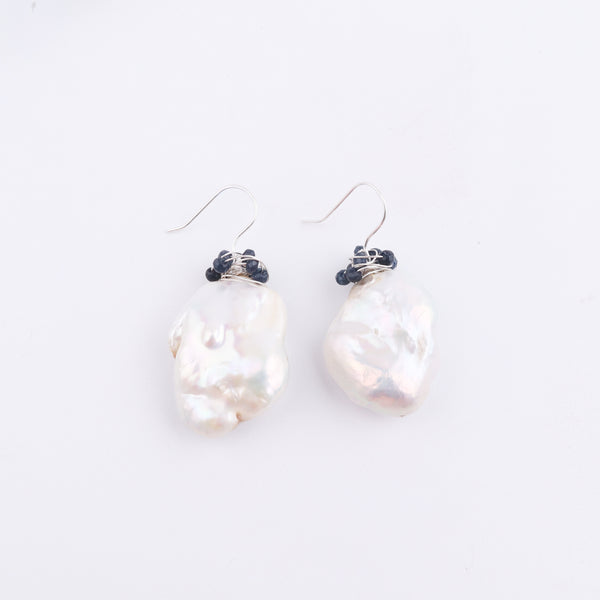 Baroque Pearl & Black Agate Silver Earrings (Project Handmade)