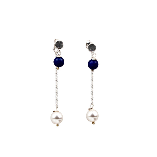 Blue Agate and Pearl Earrings (Project Handmade)