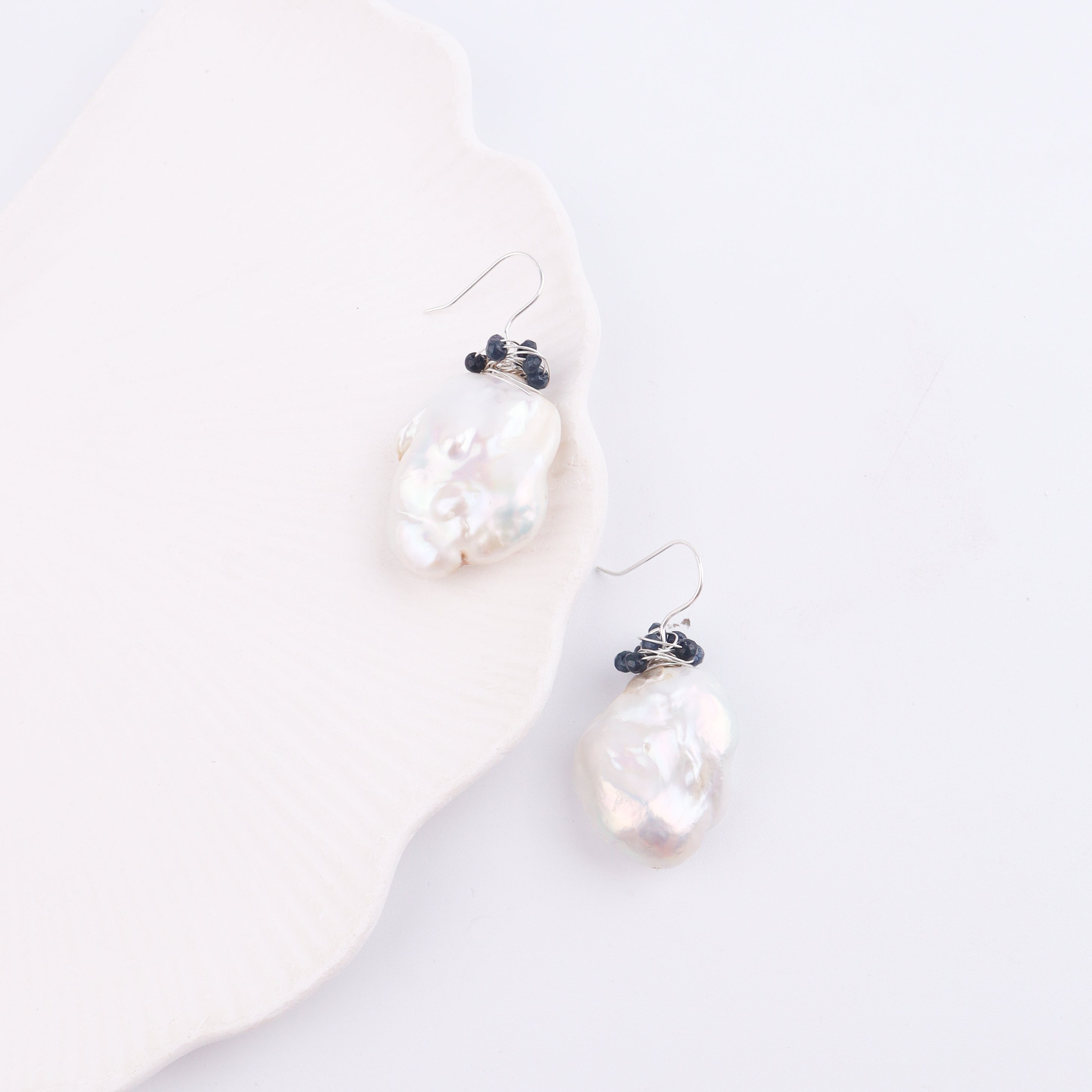Baroque Pearl & Black Agate Silver Earrings (Project Handmade)