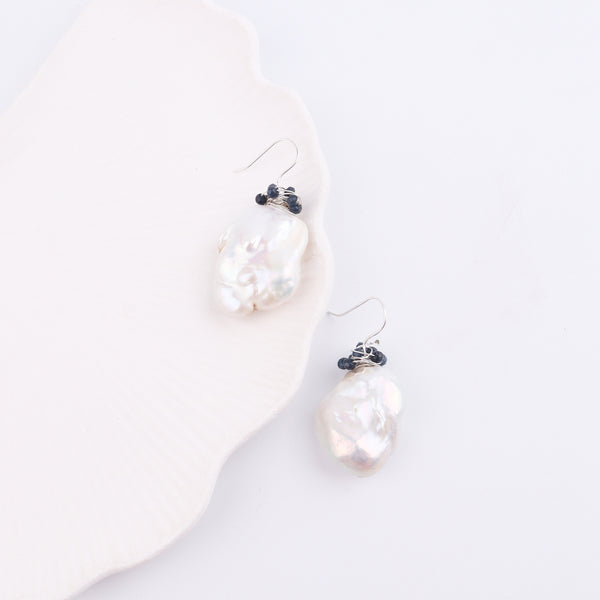 Baroque Pearl & Black Agate Silver Earrings (Project Handmade)