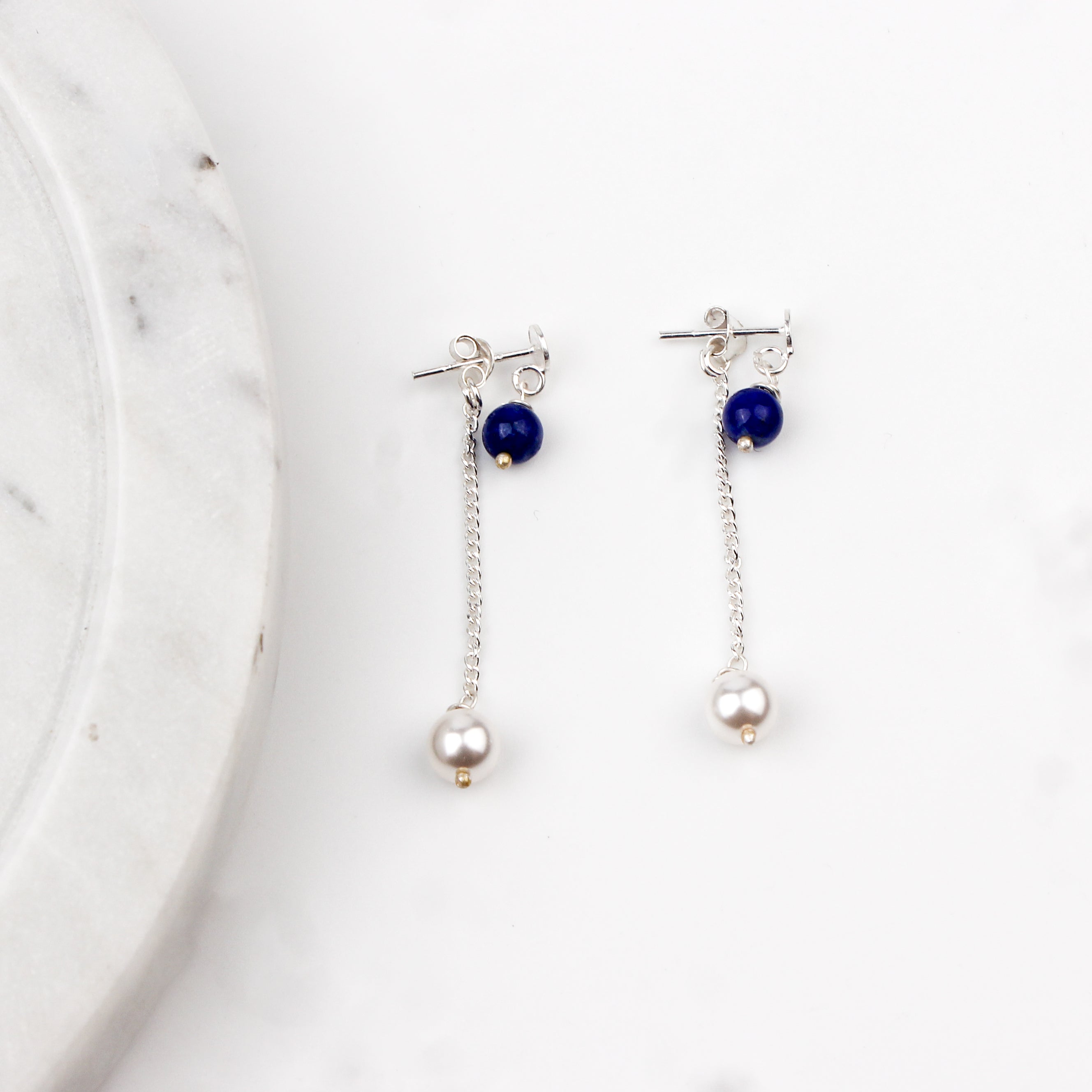 Blue Agate and Pearl Earrings (Project Handmade)
