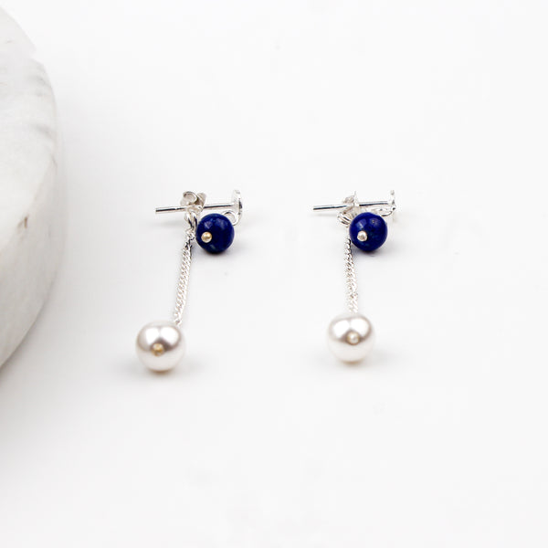 Blue Agate and Pearl Earrings (Project Handmade)