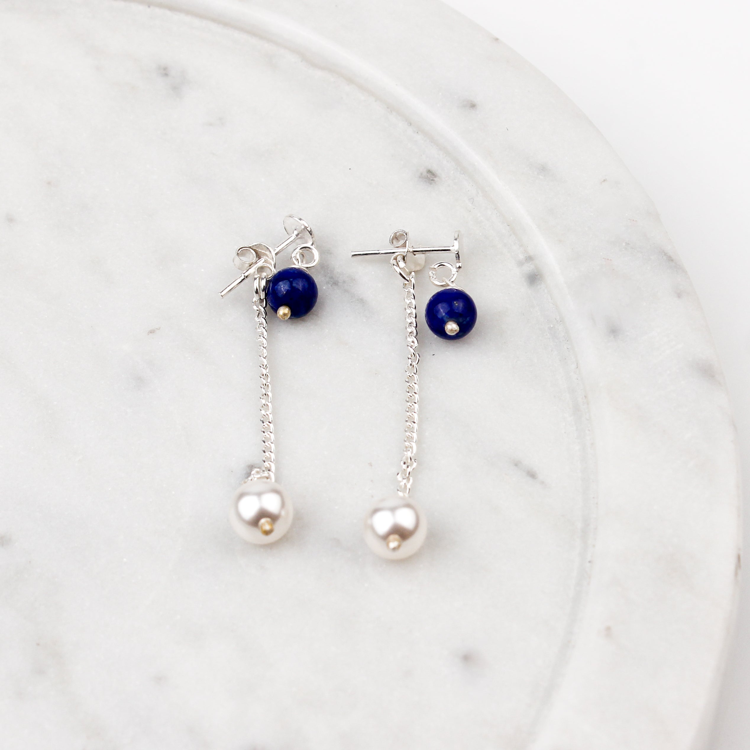 Blue Agate and Pearl Earrings (Project Handmade)