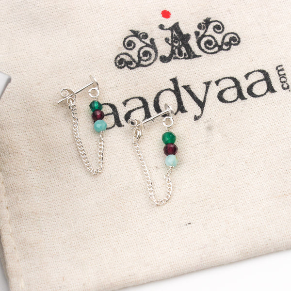 Green Onyx, Garnet and Blue Jade Earrings (Project Handmade)