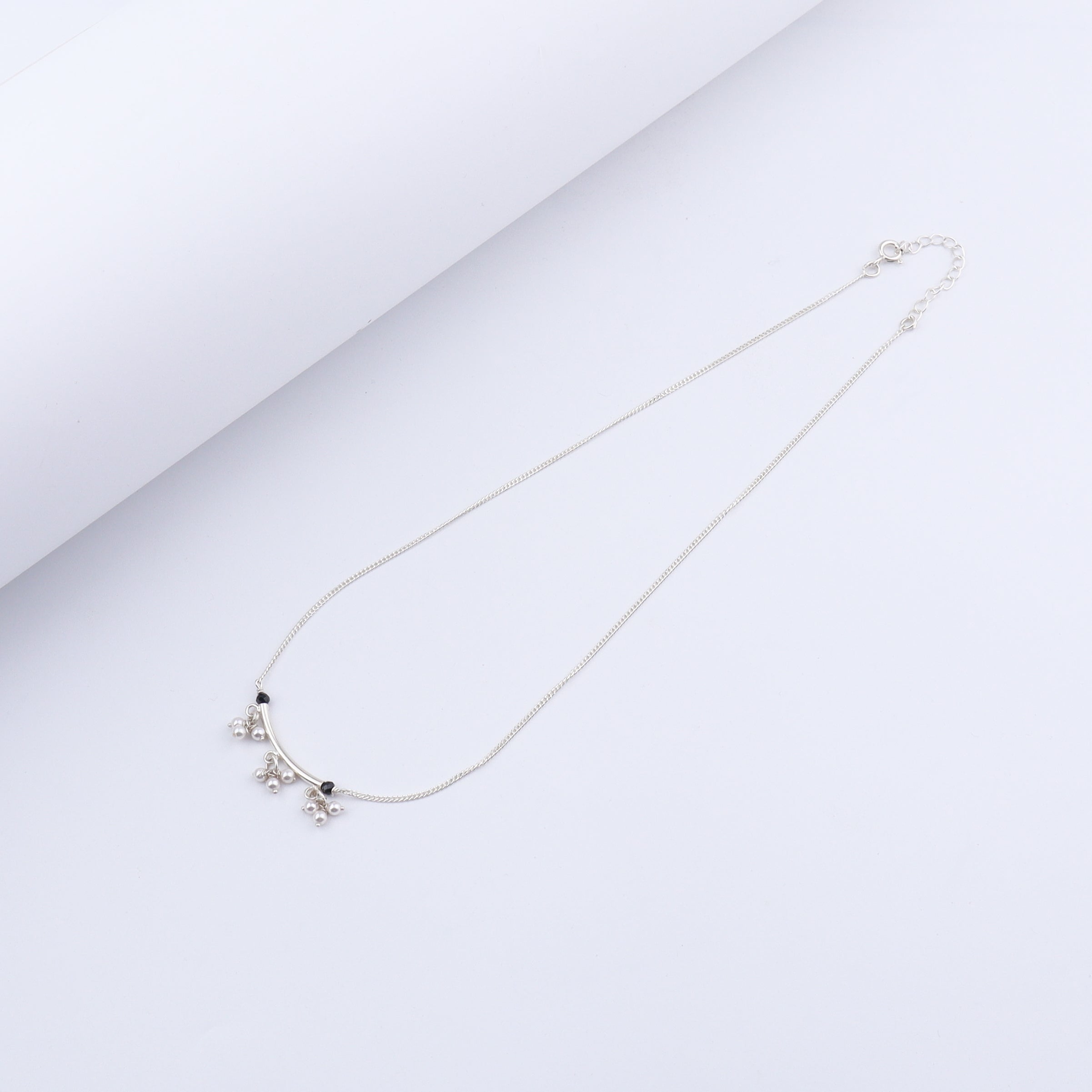 Handmade Silver Mangalsutra : Pearl Latkan with spinels and pipe