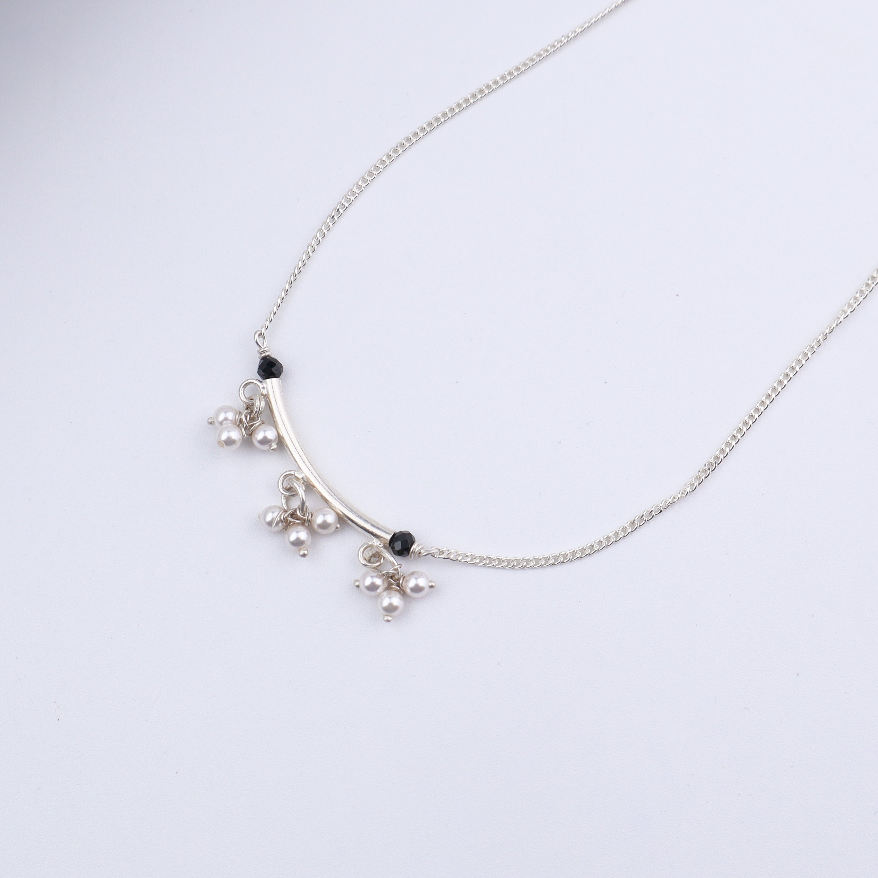 Handmade Silver Mangalsutra : Pearl Latkan with spinels and pipe