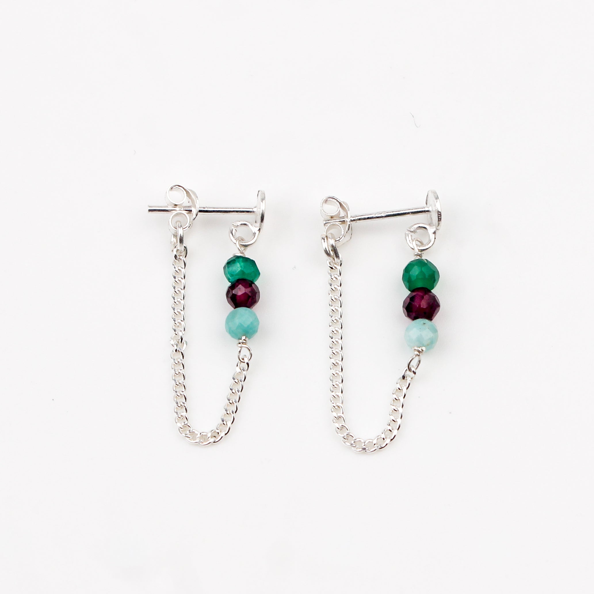 Green Onyx, Garnet and Blue Jade Earrings (Project Handmade)