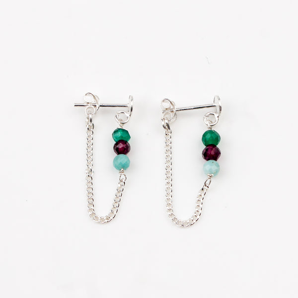 Green Onyx, Garnet and Blue Jade Earrings (Project Handmade)