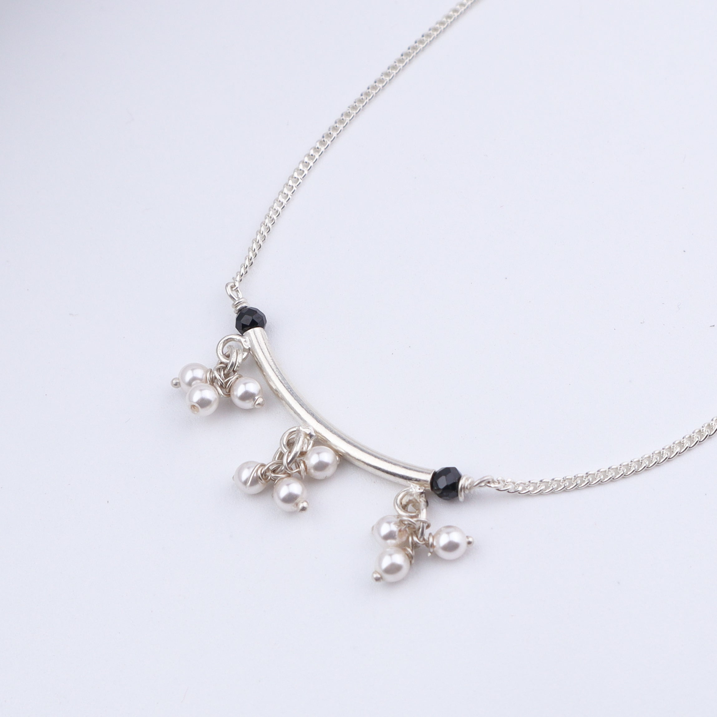 Handmade Silver Mangalsutra : Pearl Latkan with spinels and pipe