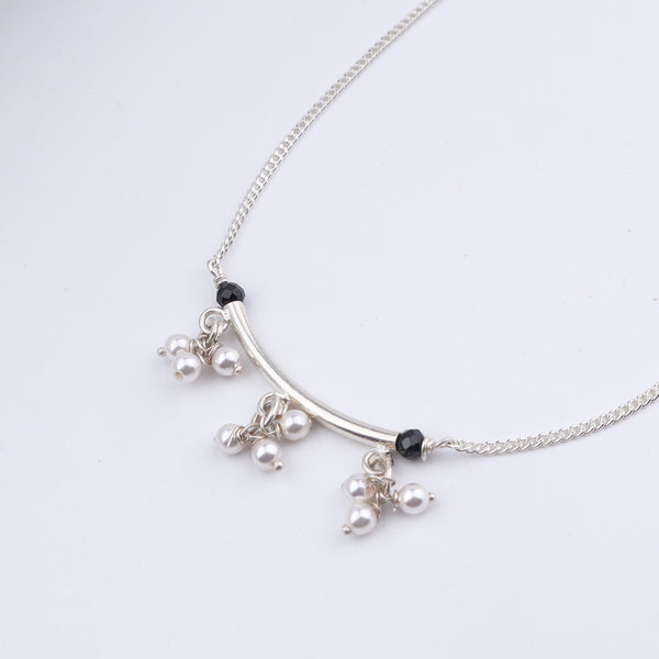 Handmade Silver Mangalsutra : Pearl Latkan with spinels and pipe