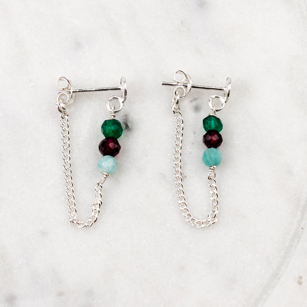 Green Onyx, Garnet and Blue Jade Earrings (Project Handmade)