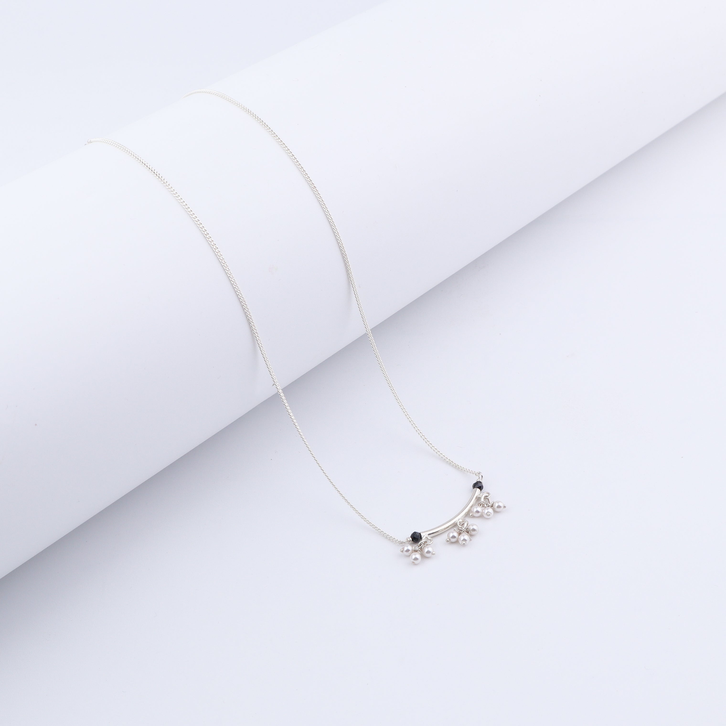 Handmade Silver Mangalsutra : Pearl Latkan with spinels and pipe