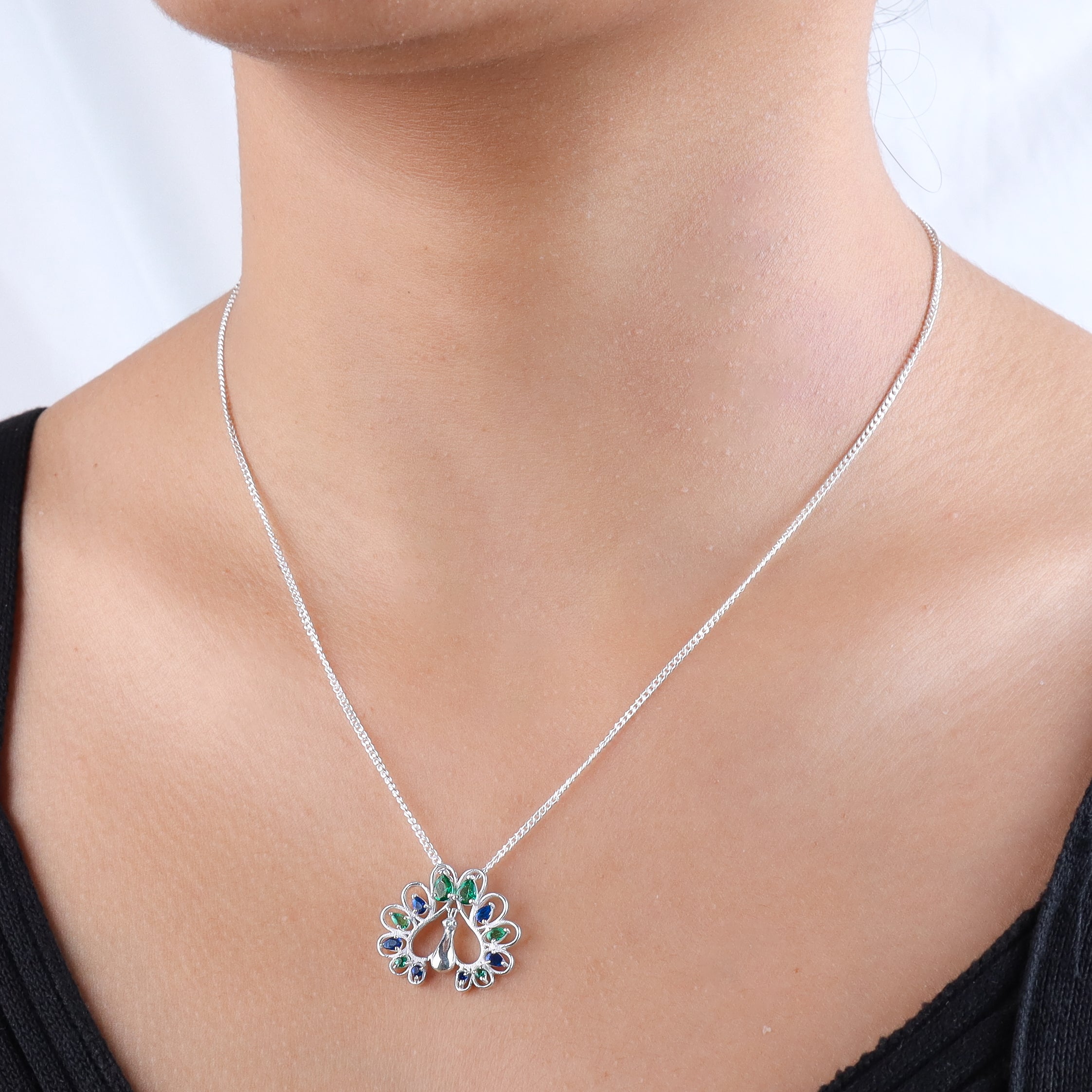 Silver CZ Peacock Necklace