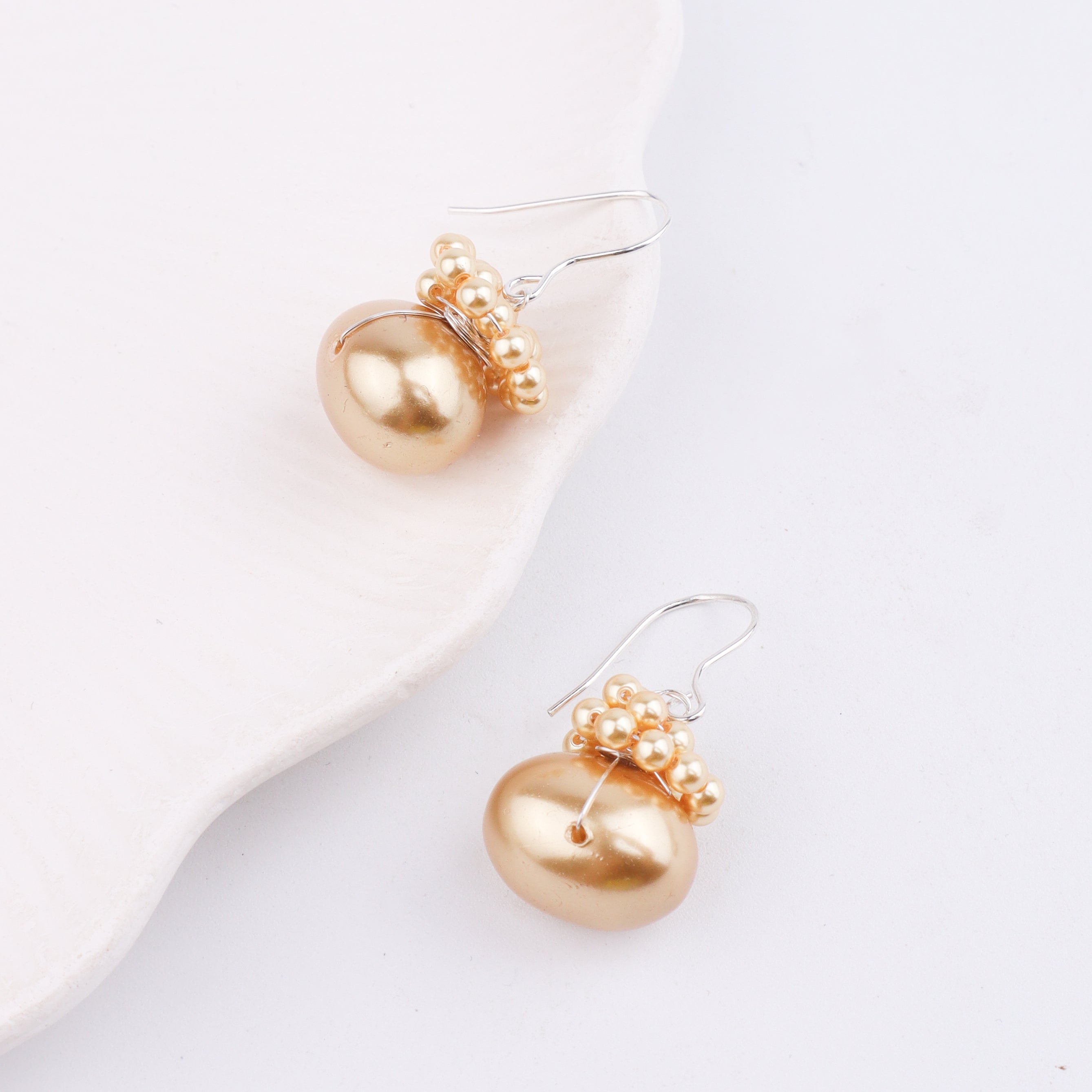 Golden Pearl Silver Earrings (Project Handmade)