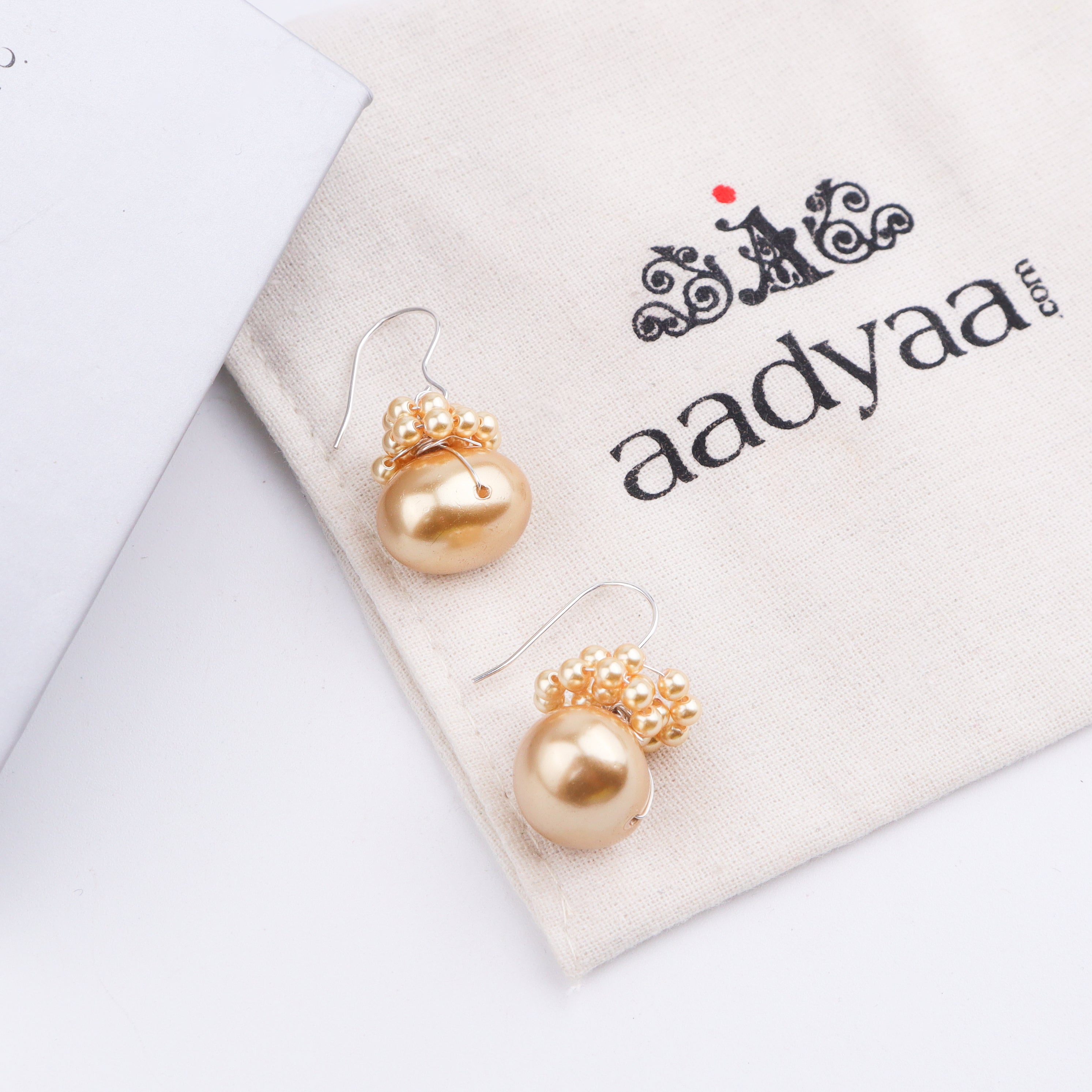 Golden Pearl Silver Earrings (Project Handmade)
