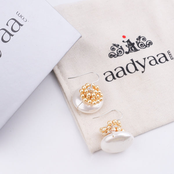 Coin & Golden Pearls Silver Earrings (Project Handmade)