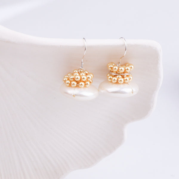 Coin & Golden Pearls Silver Earrings (Project Handmade)