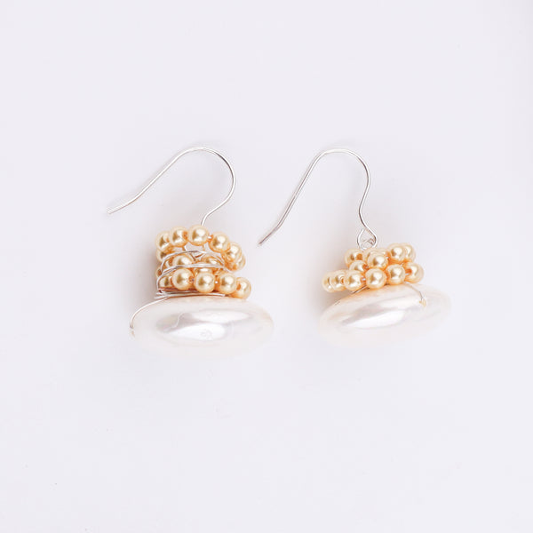 Coin & Golden Pearls Silver Earrings (Project Handmade)