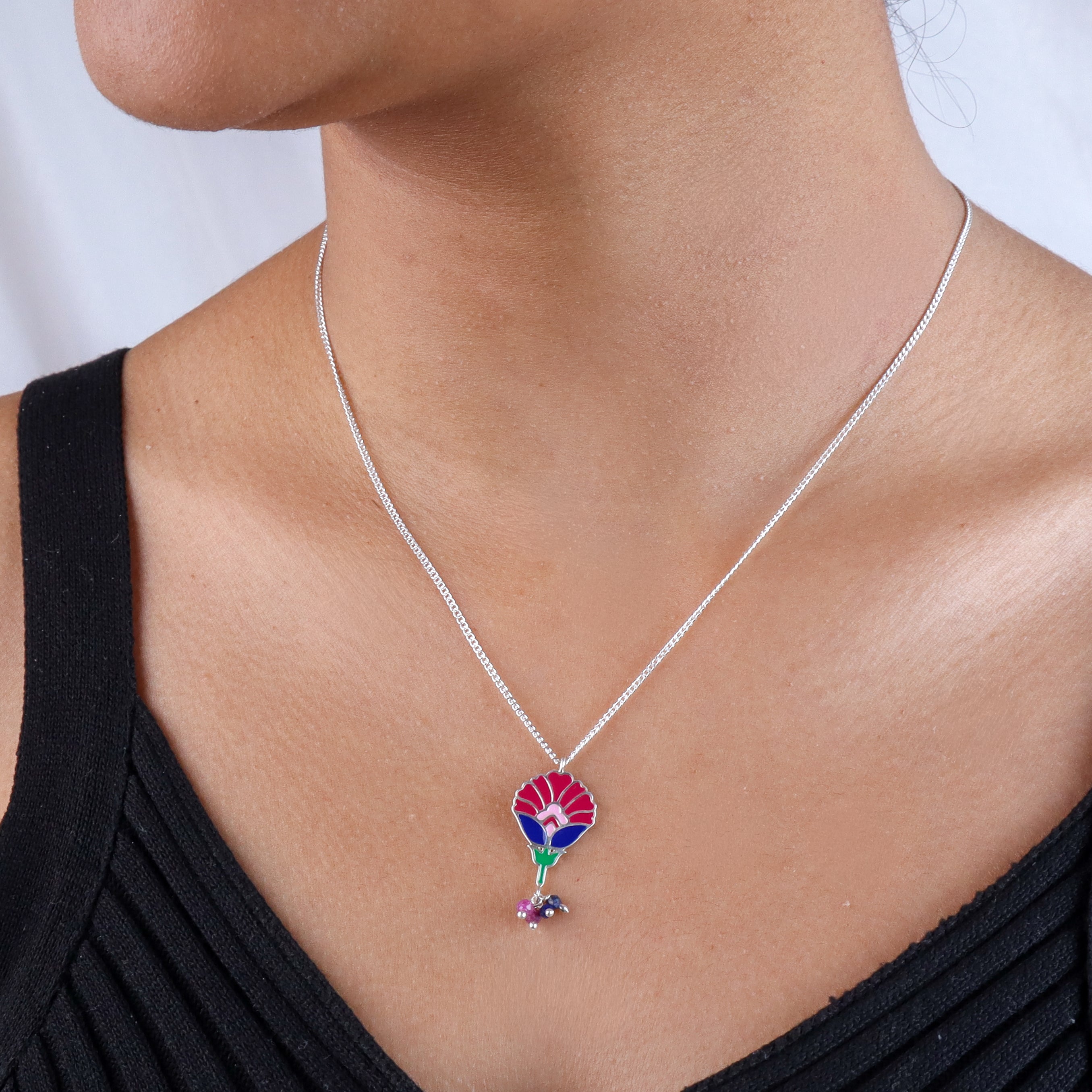 Enamel Flower Pendant Necklace