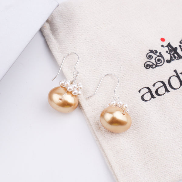 White & Golden Pearls Silver Earrings (Project Handmade)