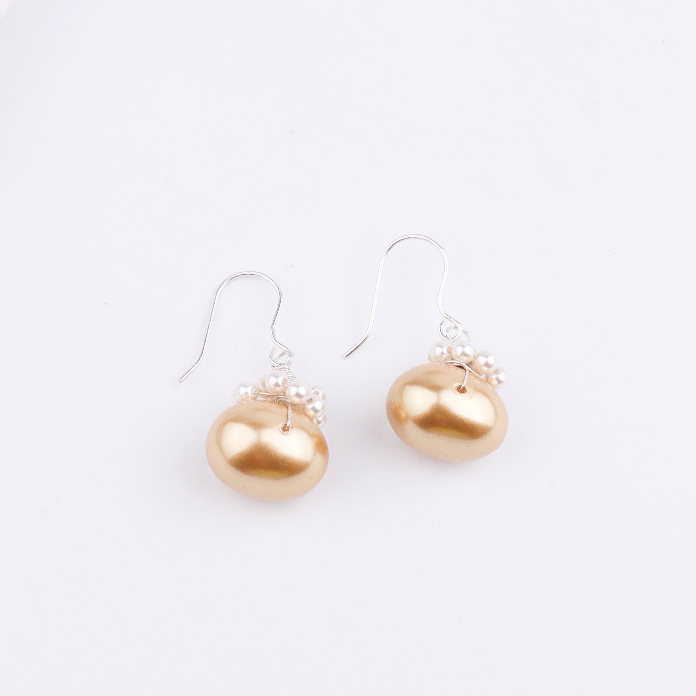 White & Golden Pearls Silver Earrings (Project Handmade)