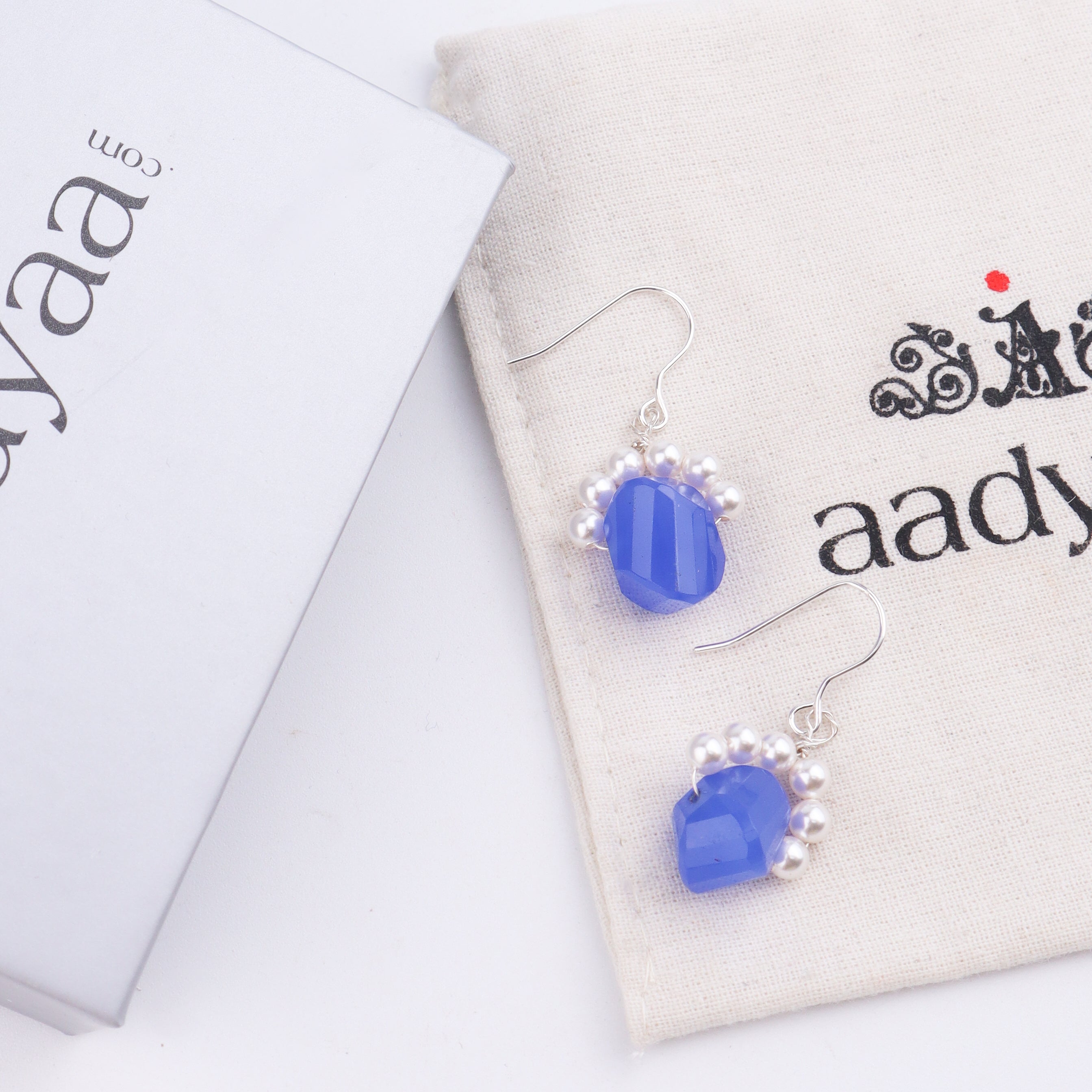 Blue Agate Silver Earrings (Project Handmade)