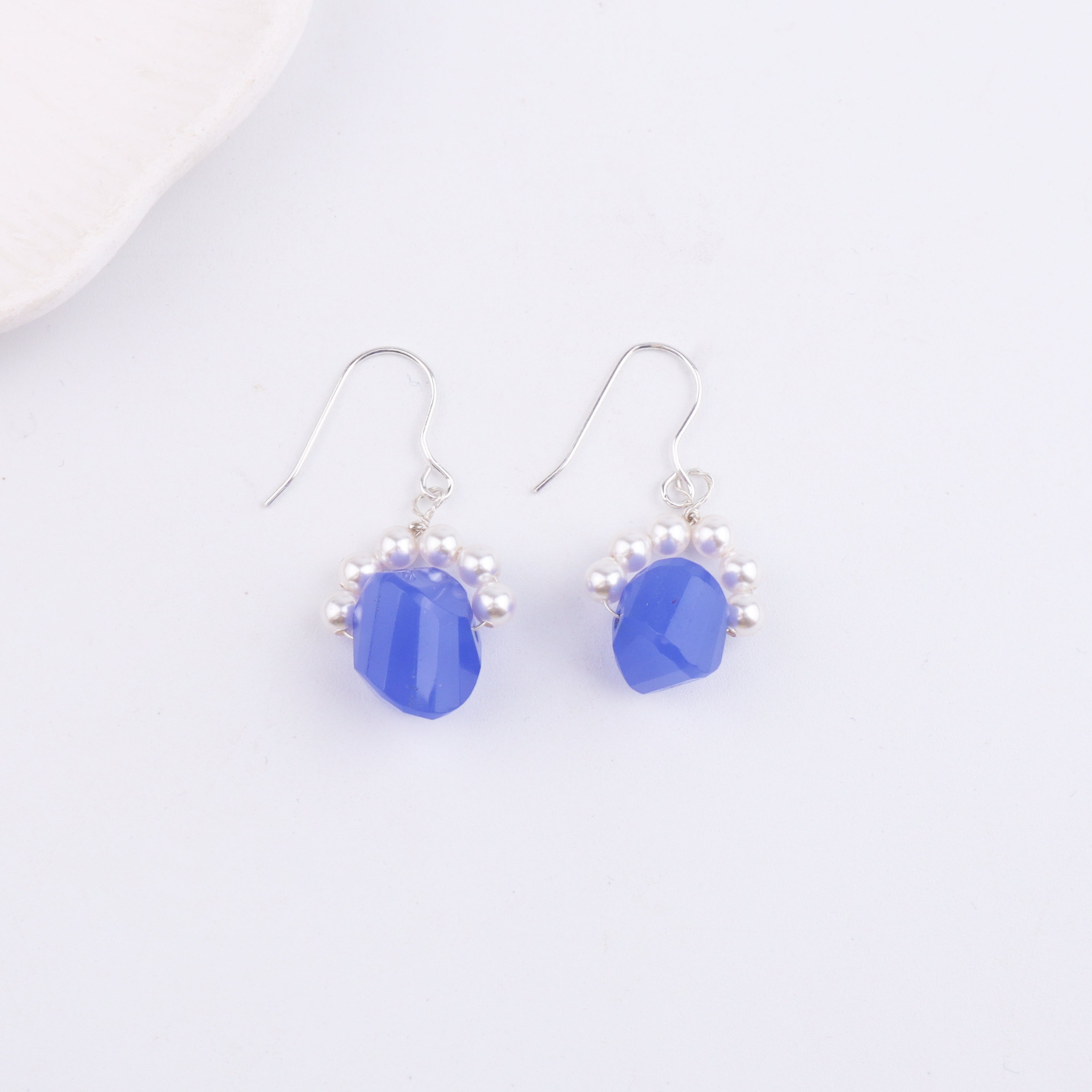 Blue Agate Silver Earrings (Project Handmade)