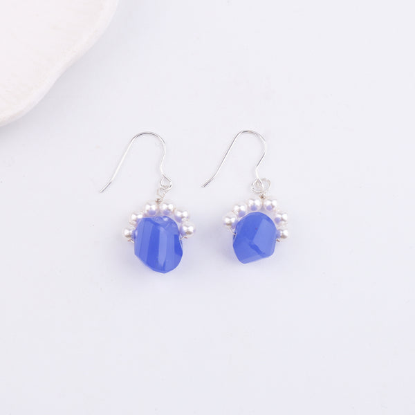 Blue Agate Silver Earrings (Project Handmade)