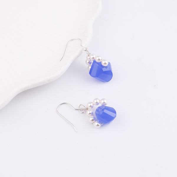Blue Agate Silver Earrings (Project Handmade)
