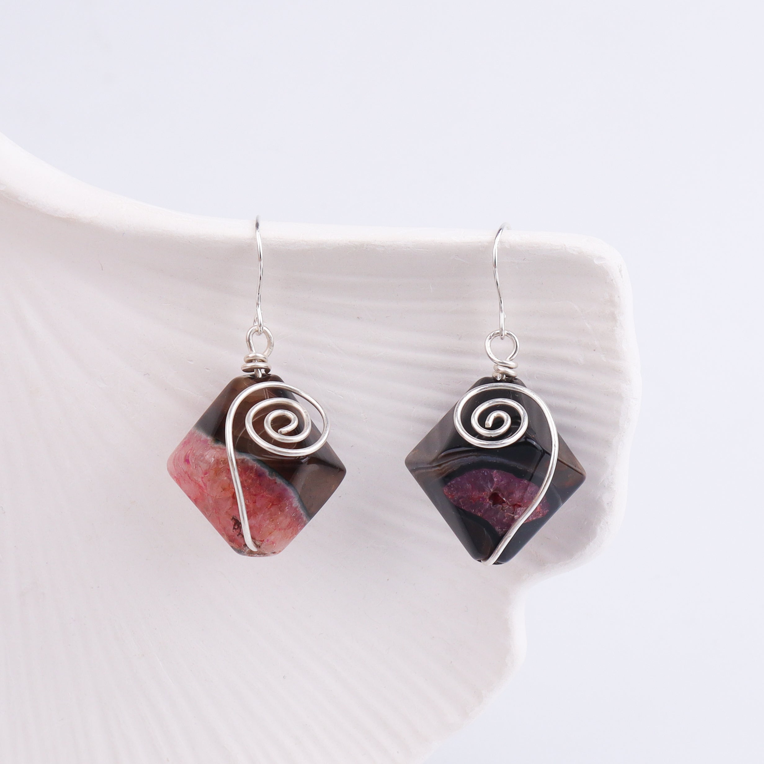Dragon Vein Agate Silver Earrings (Project Handmade)
