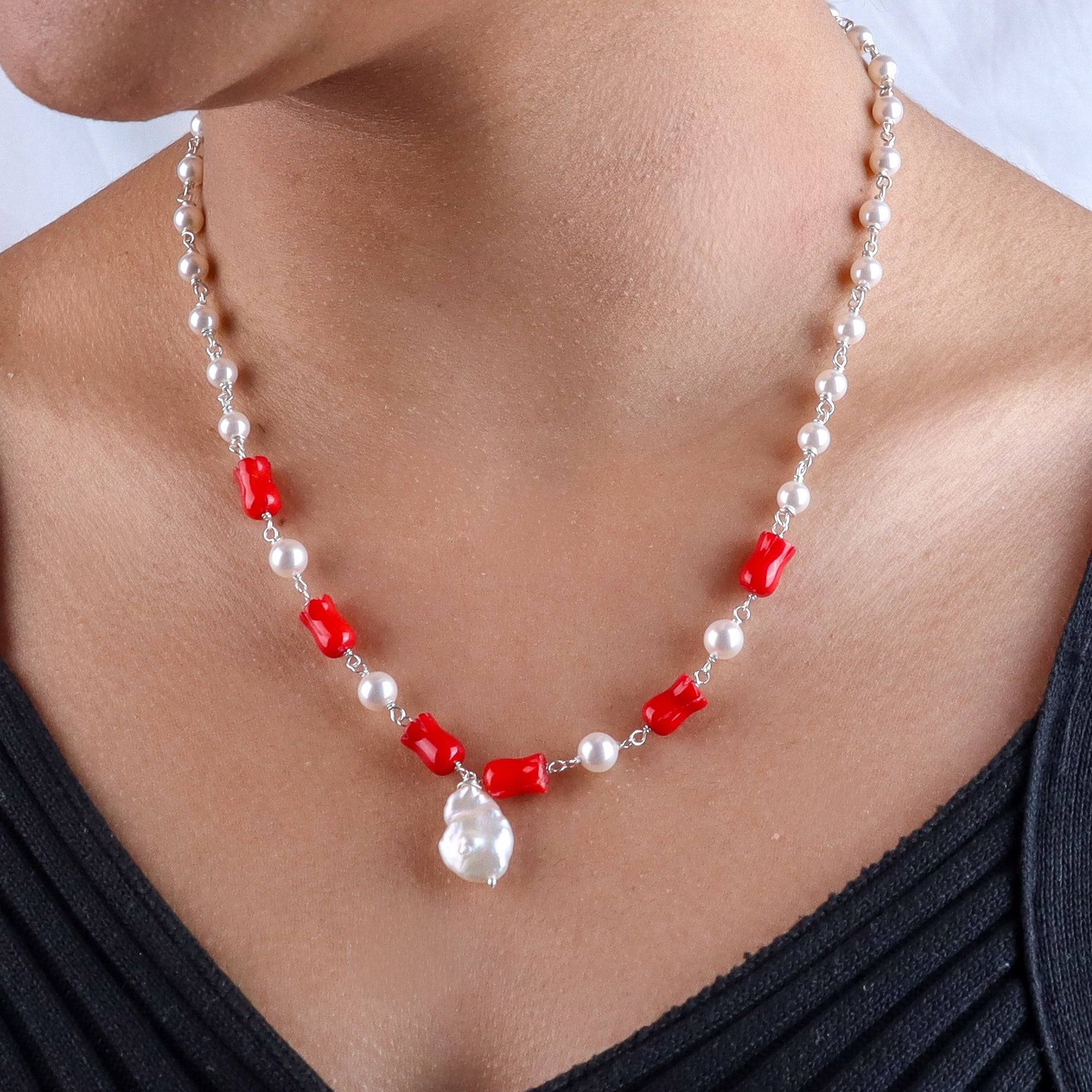 Pearl Ganthan Necklace with Semiprecious Stones