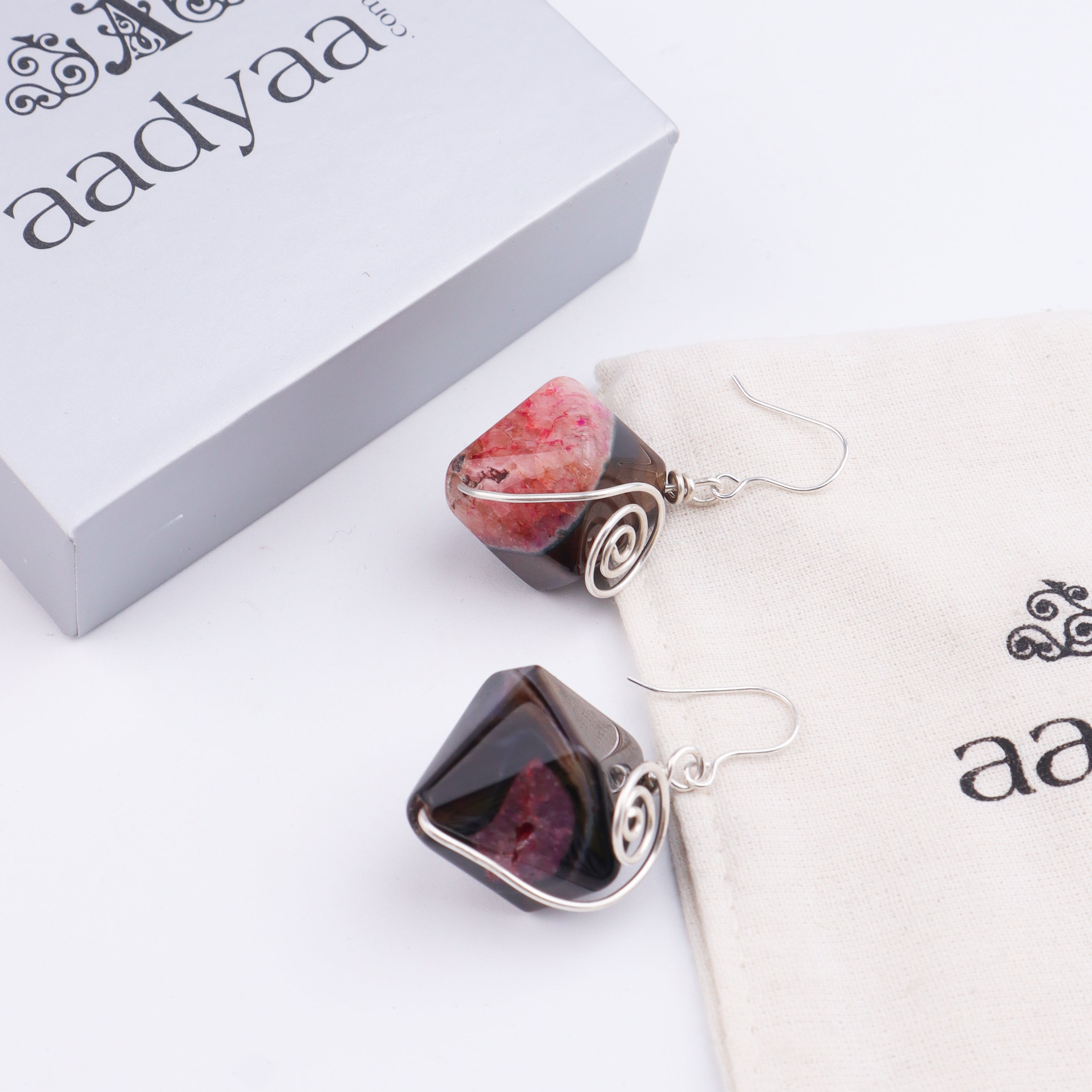 Dragon Vein Agate Silver Earrings (Project Handmade)