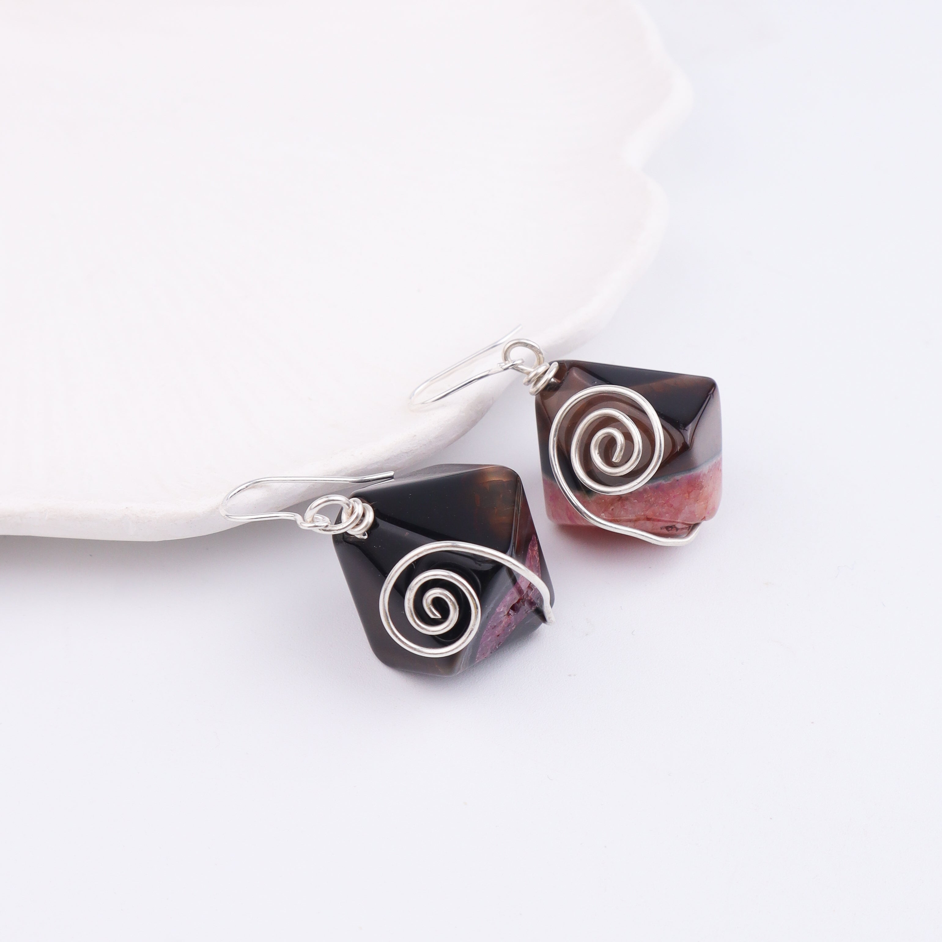 Dragon Vein Agate Silver Earrings (Project Handmade)