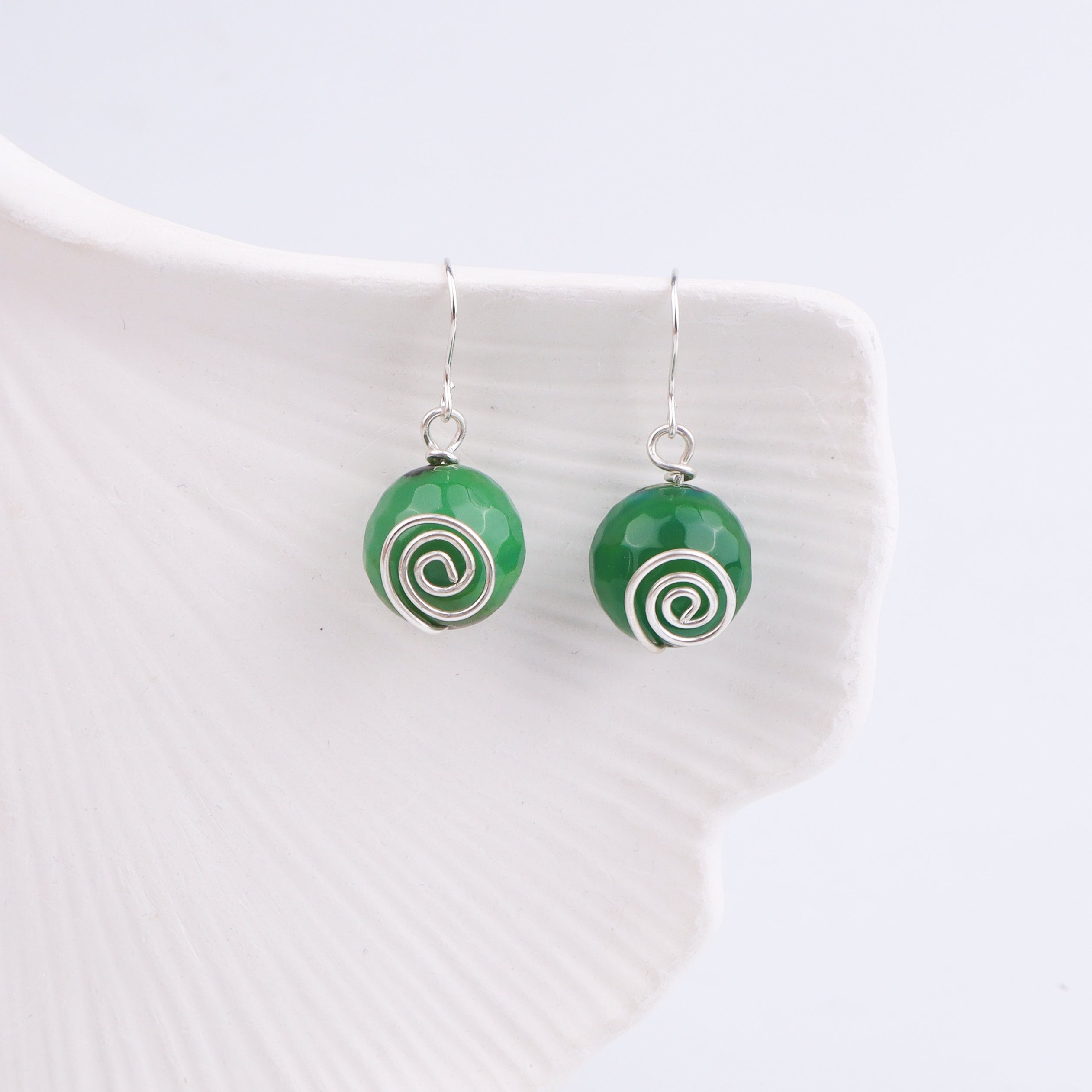 Green Agate Silver Earrings (Project Handmade)