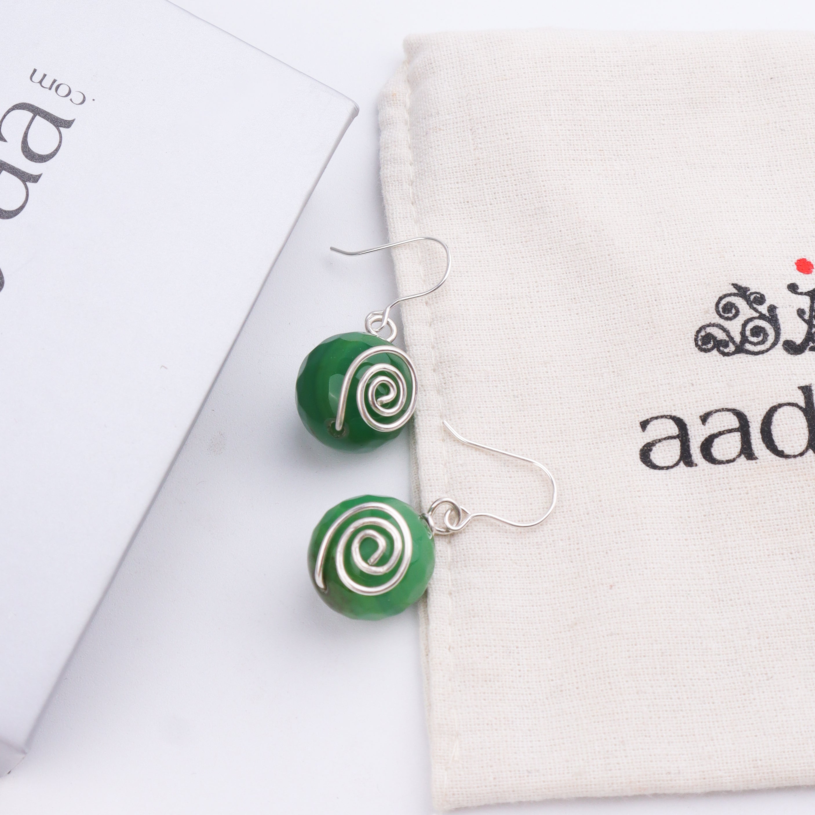 Green Agate Silver Earrings (Project Handmade)