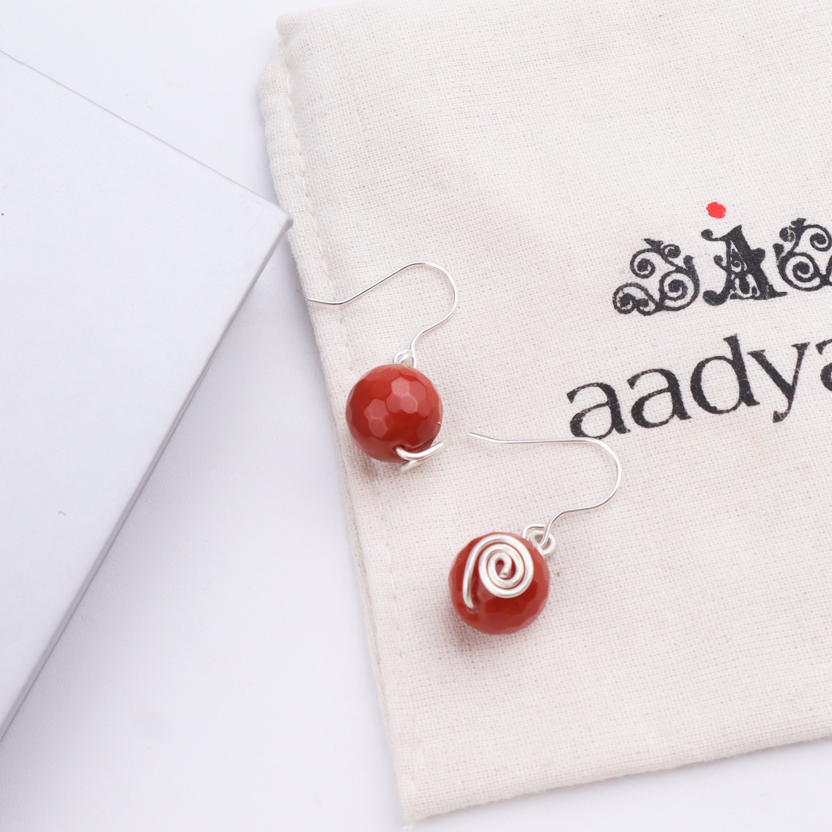 Red Agate Silver Earrings (Project Handmade)