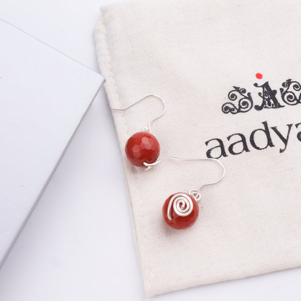 Red Agate Silver Earrings (Project Handmade)