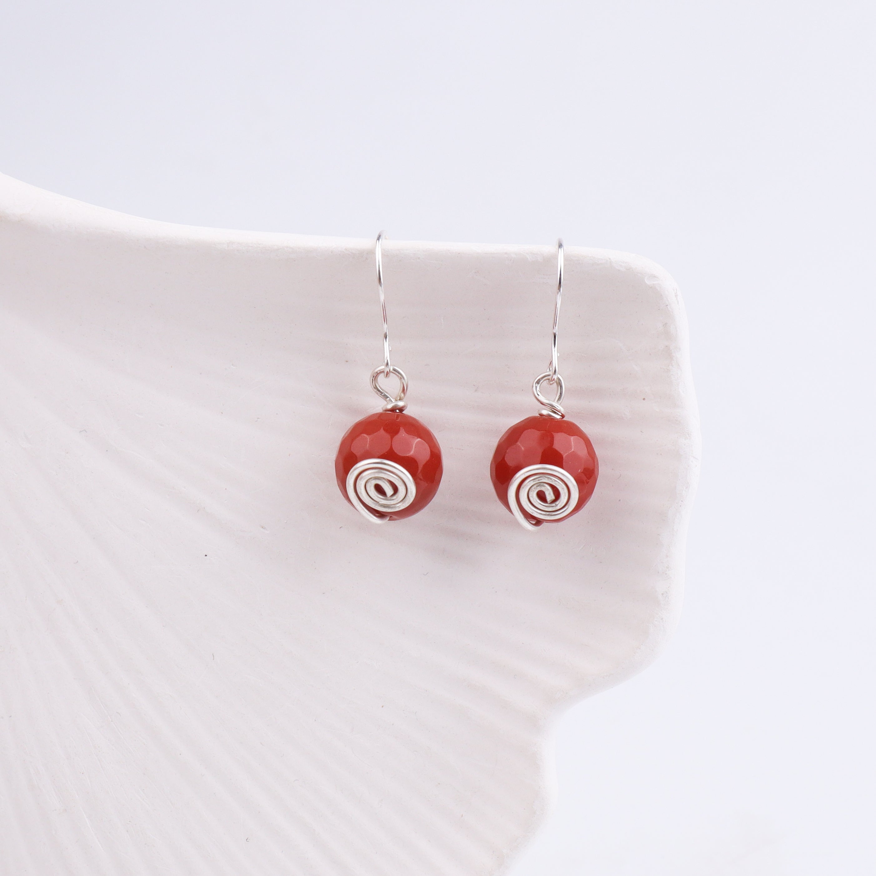 Red Agate Silver Earrings (Project Handmade)