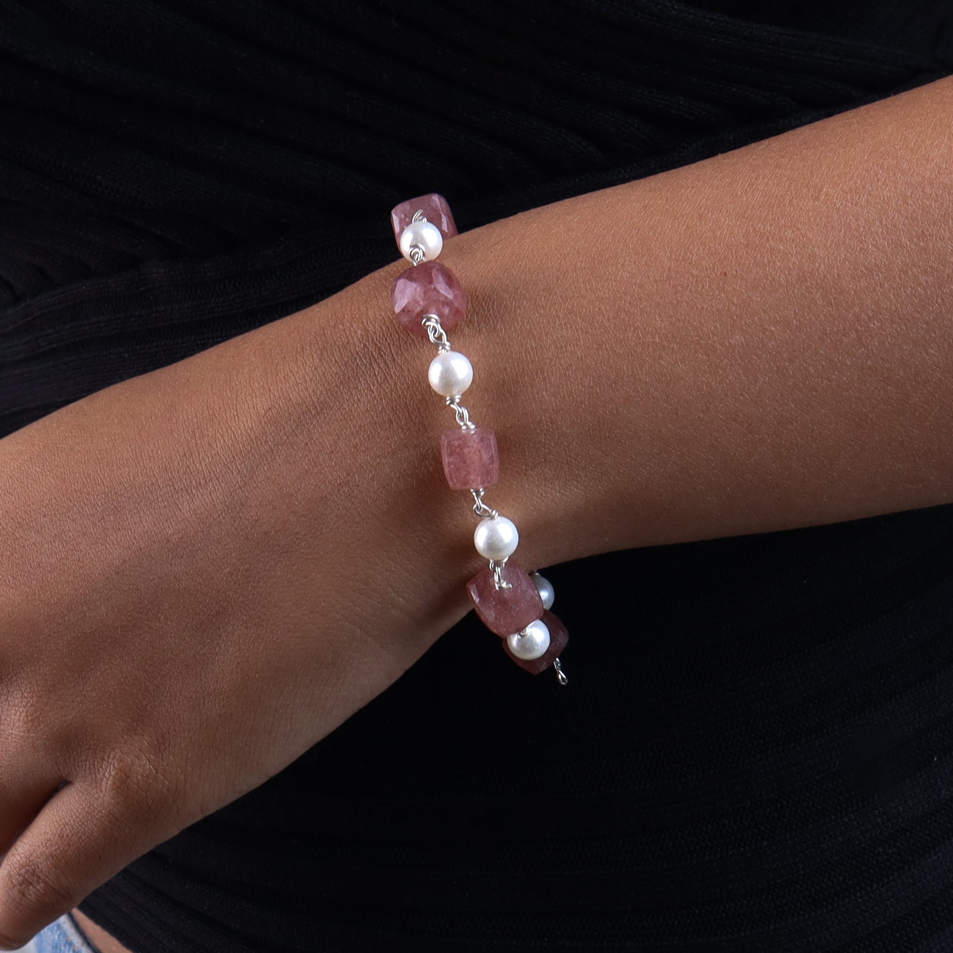 Silver Bracelet with Fresh Water Pearls and Semiprecious Stones